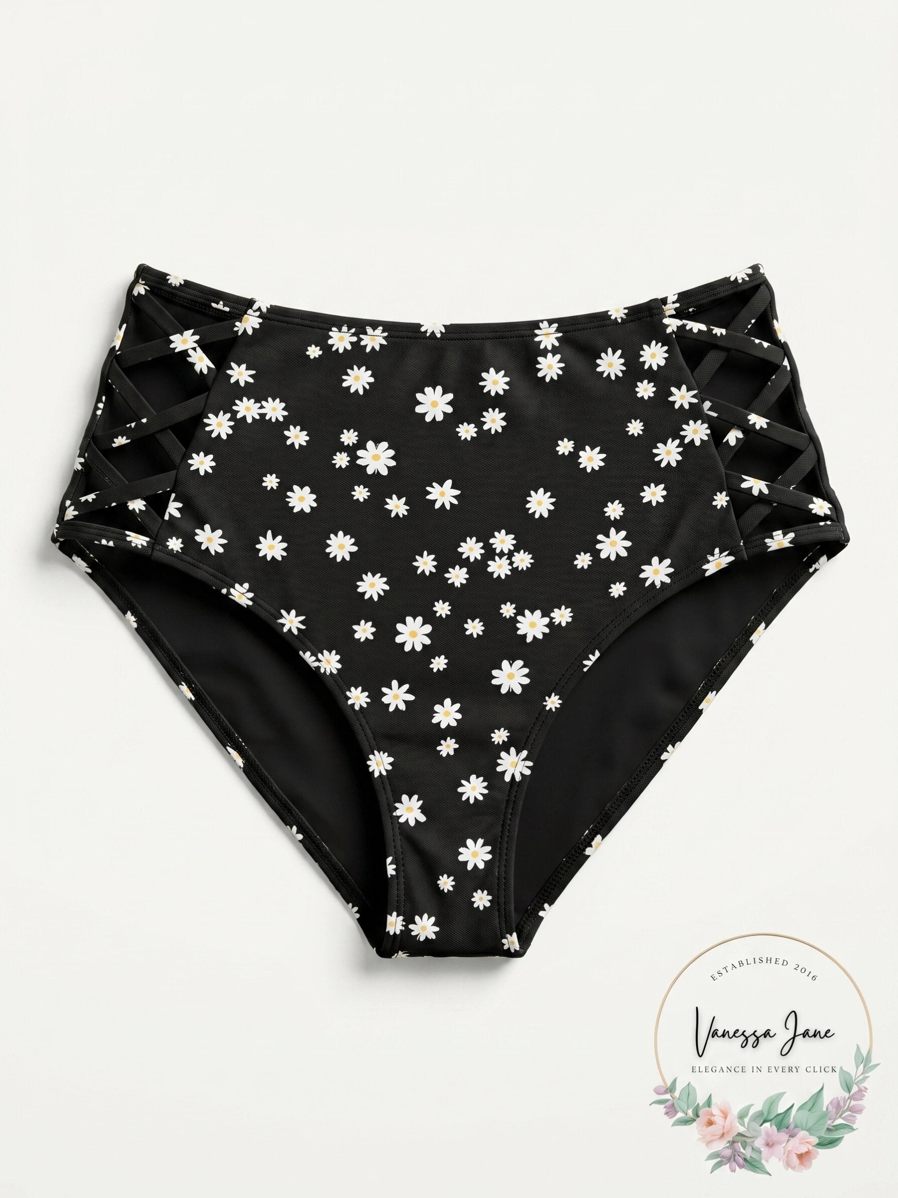 California Waves Juniors Daisy Daze High-Waist Bottoms, Size Small