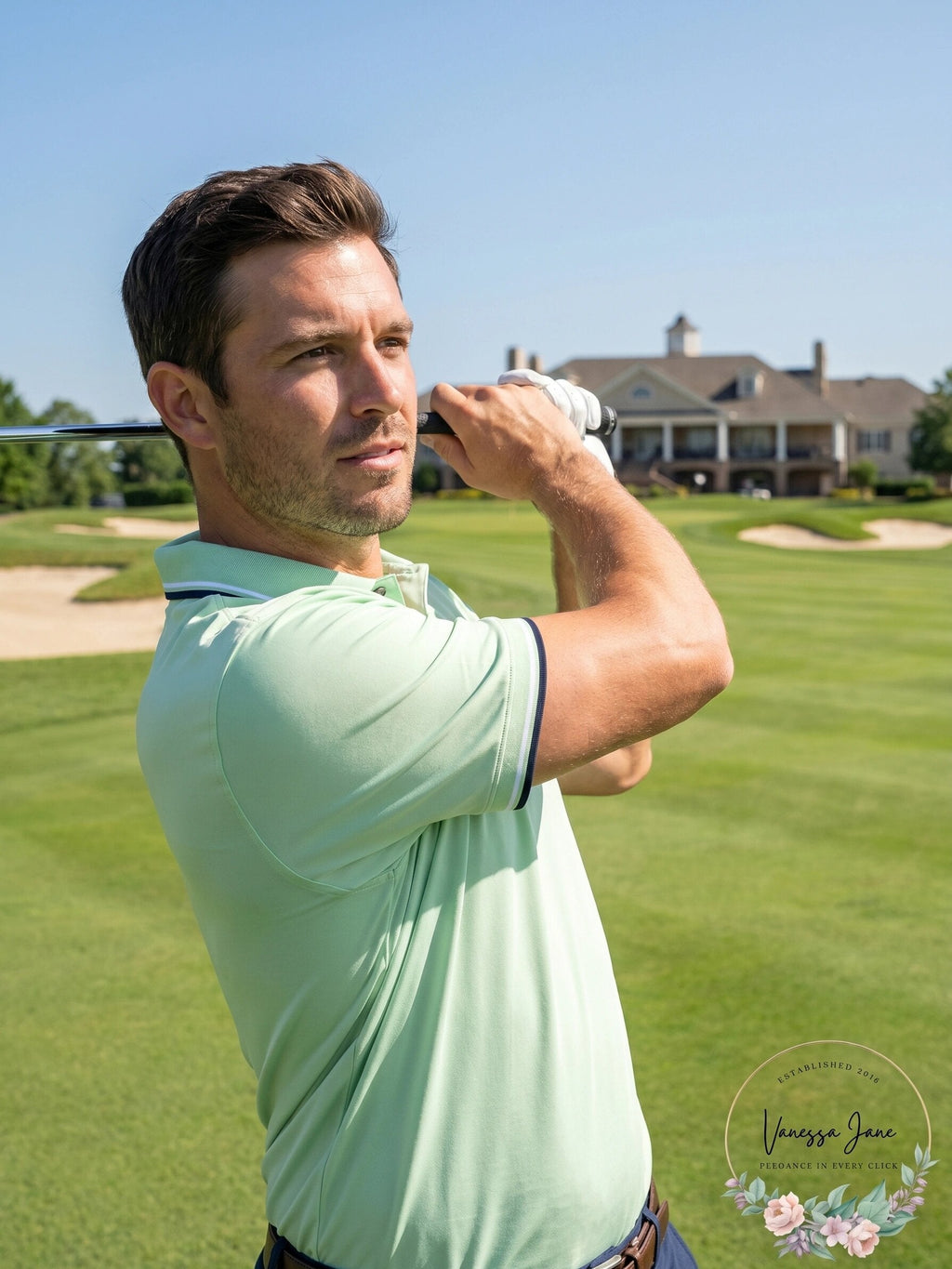 PGA Tour Mens Athletic-Fit Performance Stretch Moisture-Wicking Printed Polo, MD