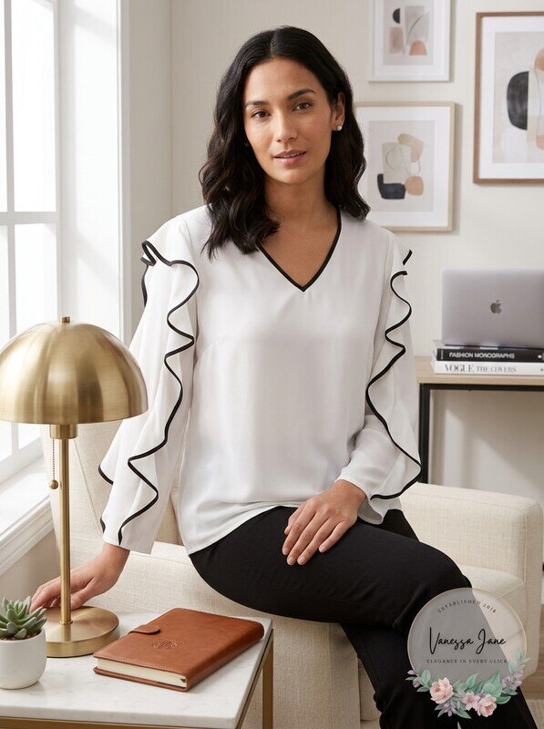 Alfani Womens Piped Ruffled Blouse