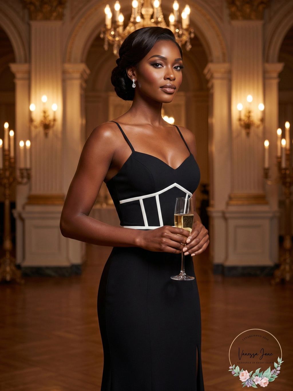 Aqua Embellished Scuba Crepe Gown