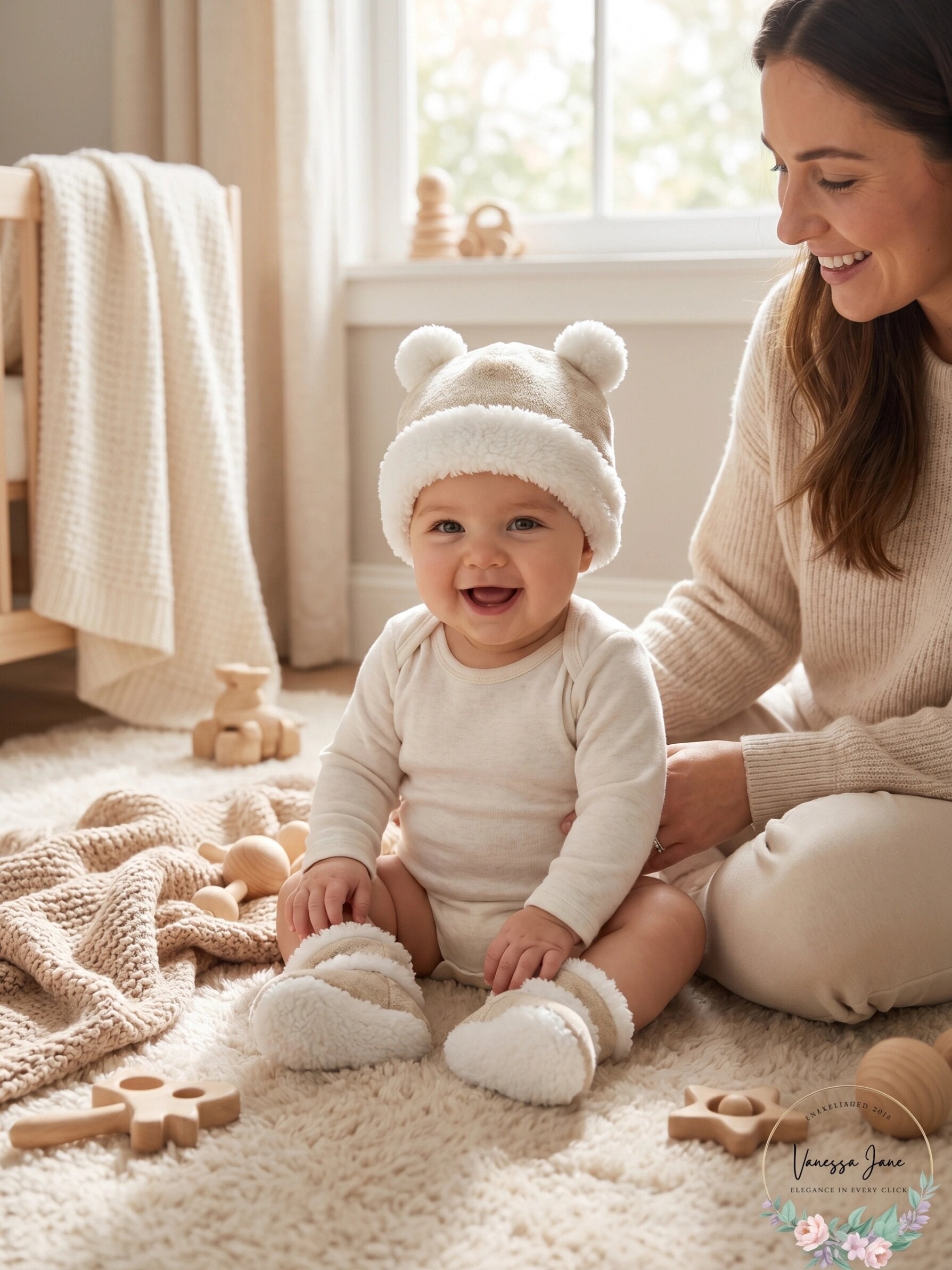 First Impressions Baby Boys or Girls Velour Bear Hat and Bootie Set, 6/12Months