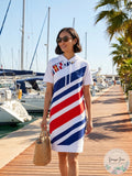 Lauren Ralph Lauren Flags and Stripes French Terry Dress, Size Medium