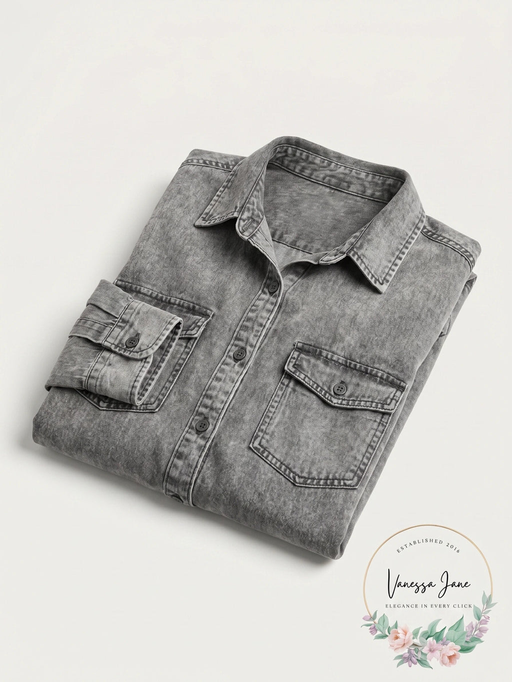 Billy T Womens Chambray Long Sleeves Blouse, Size Medium