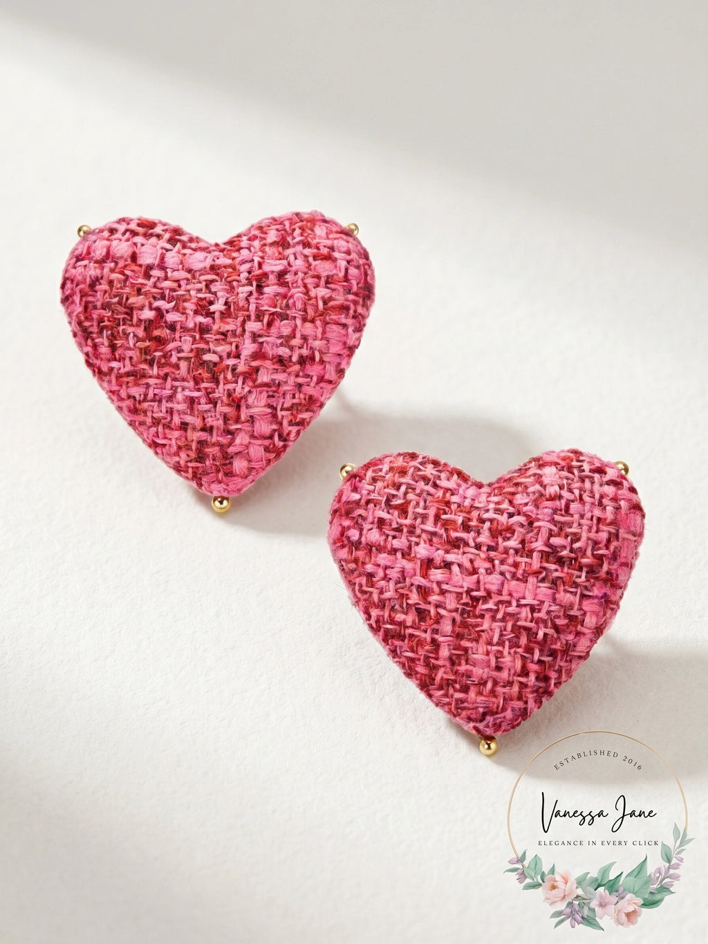 Inc Gold-Tone Tweed Heart Stud Earrings