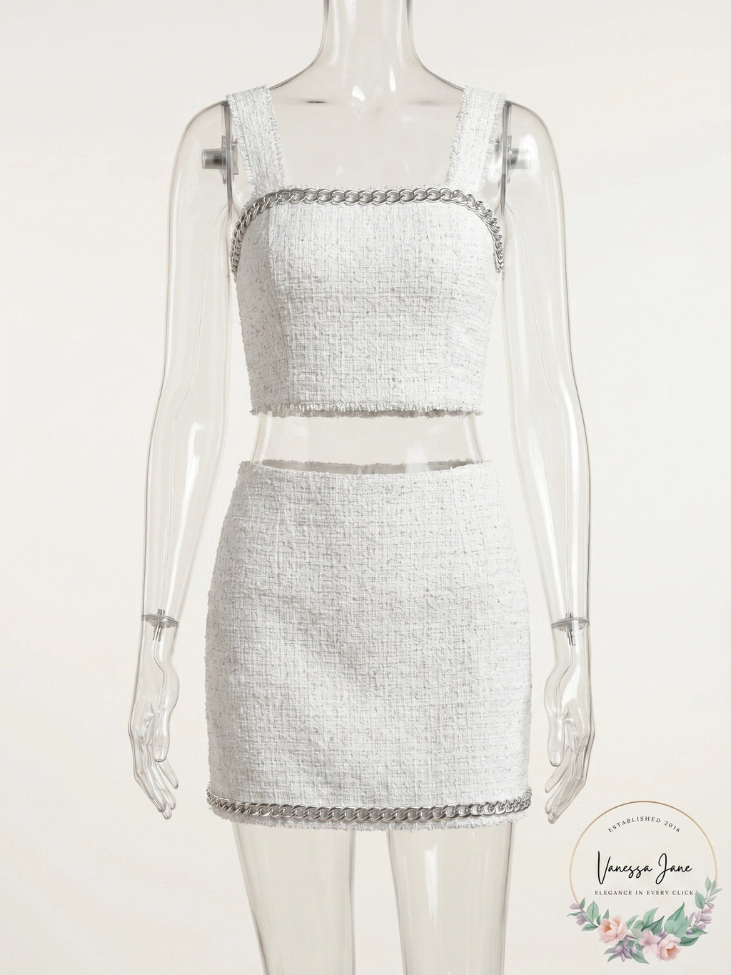 Alice + Olivia Elena Chain Tweed Miniskirt, Size 12