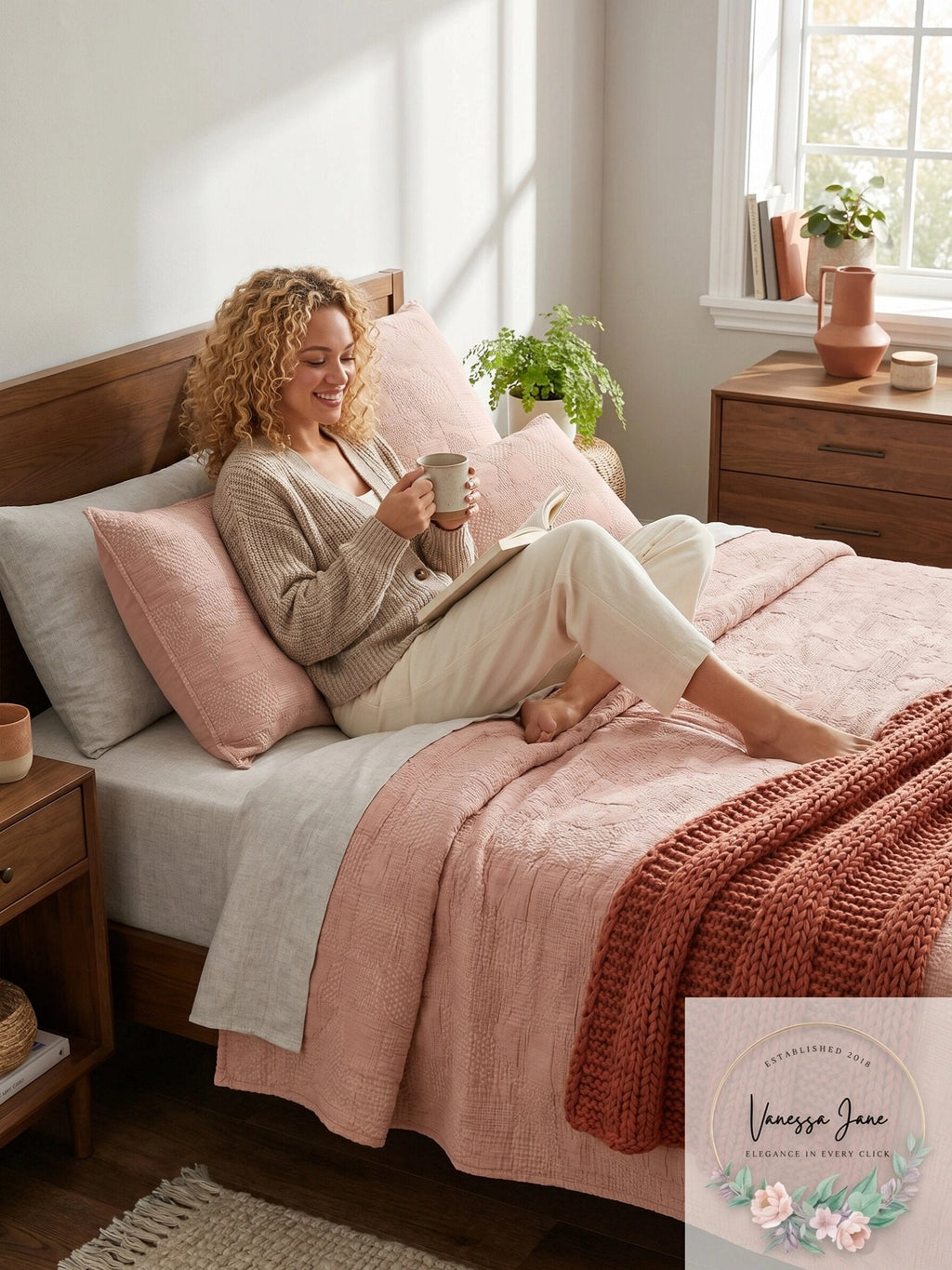 Oake Cotton Geo Stitch Cotton Faux Embroidery Coverlet