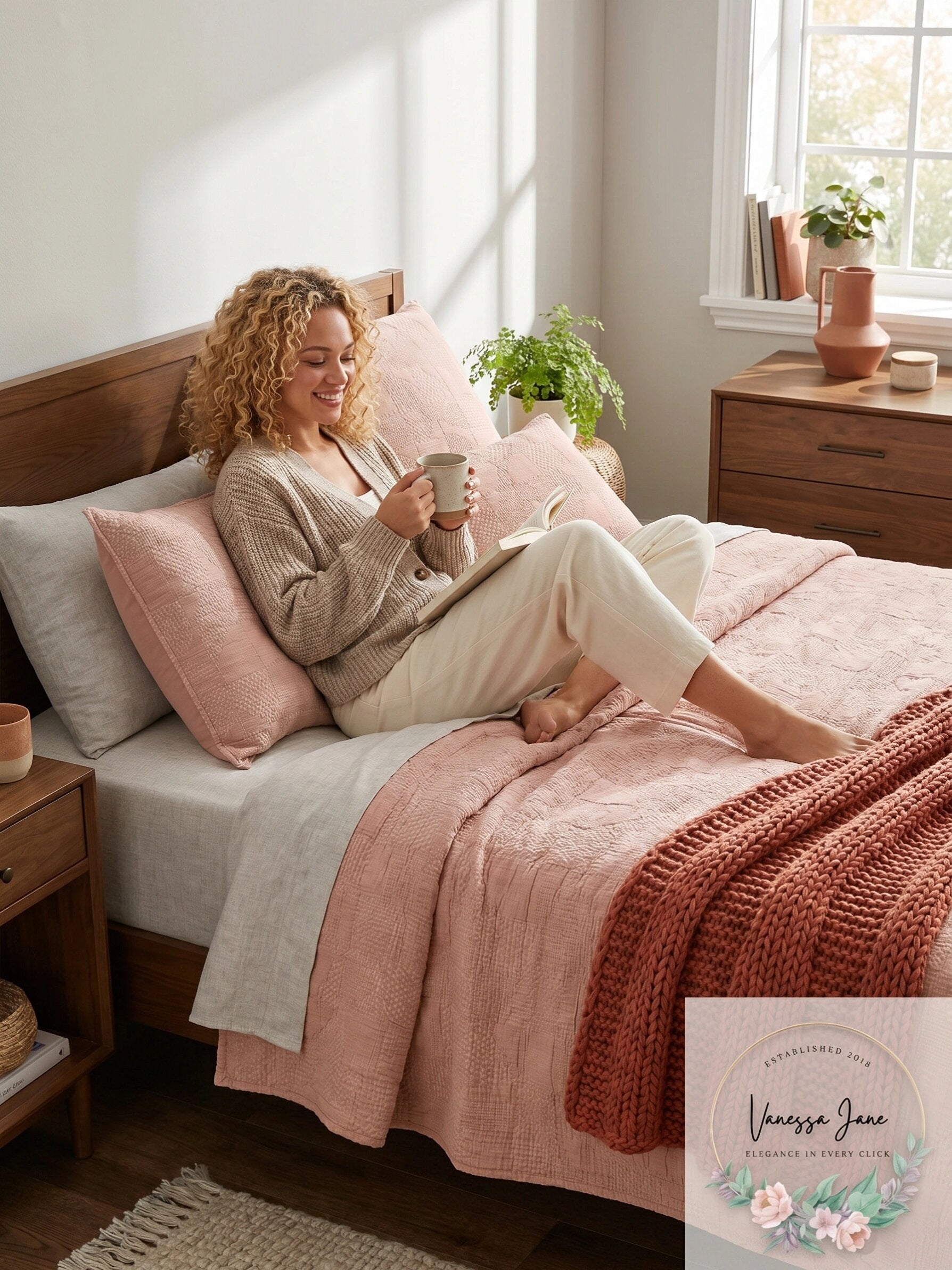 Oake Cotton Geo Stitch Cotton Faux Embroidery Coverlet