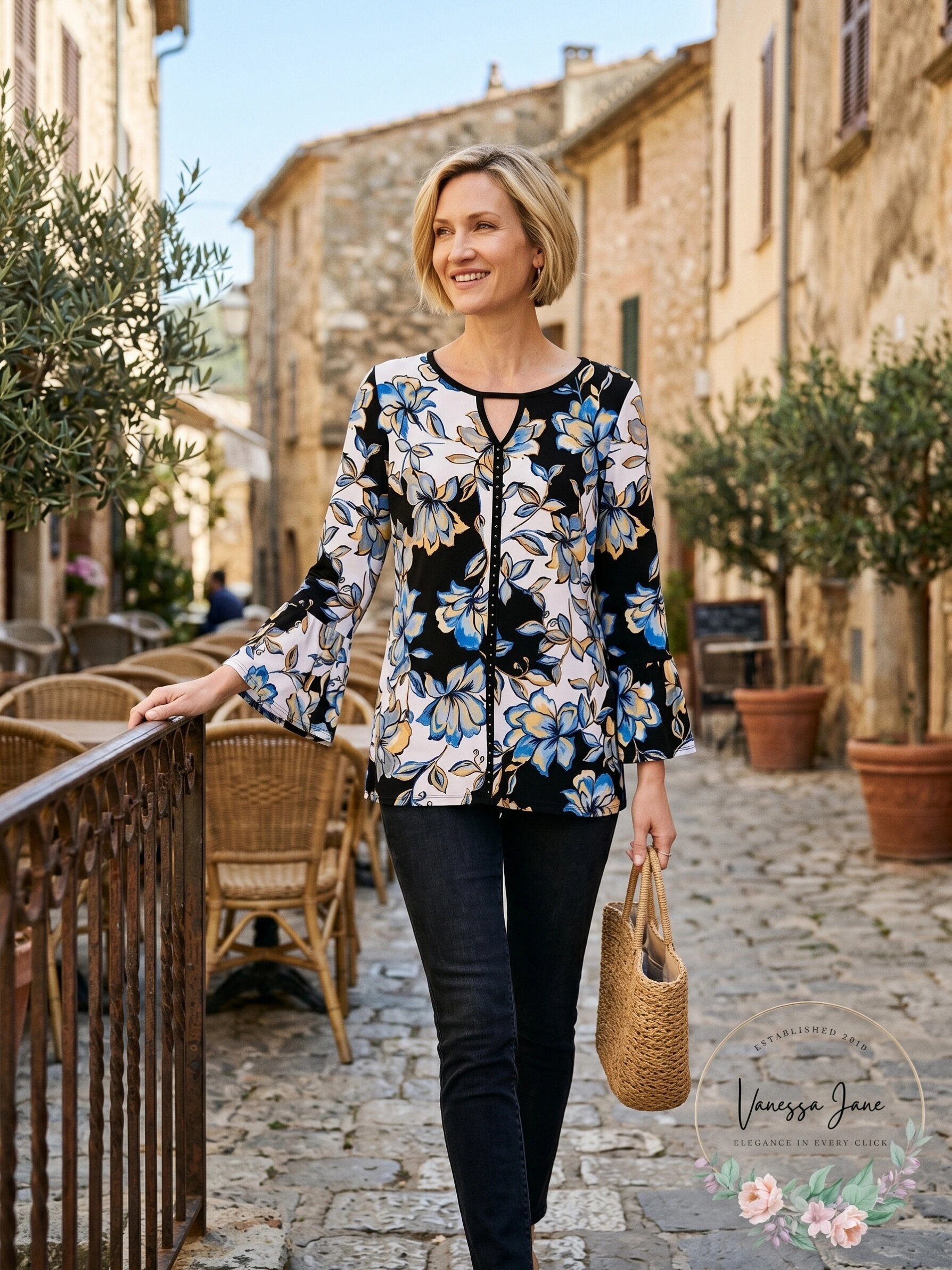 Jm Collection Women's Printed Tie-Sleeve Tunic, Size Small