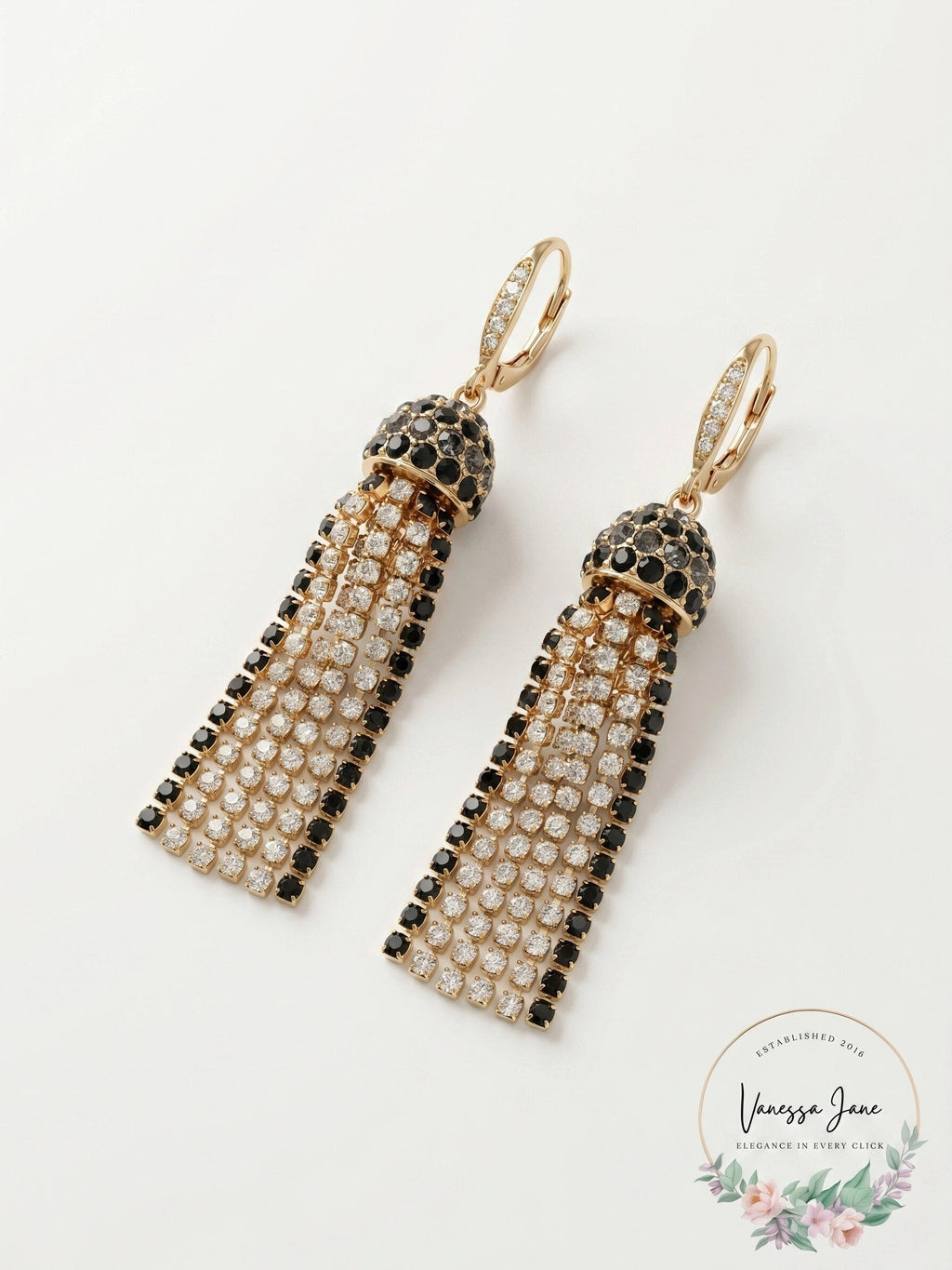 Anne Klein Gold-Tone Ombre Scattered Stone Crystal Tassel Earrings