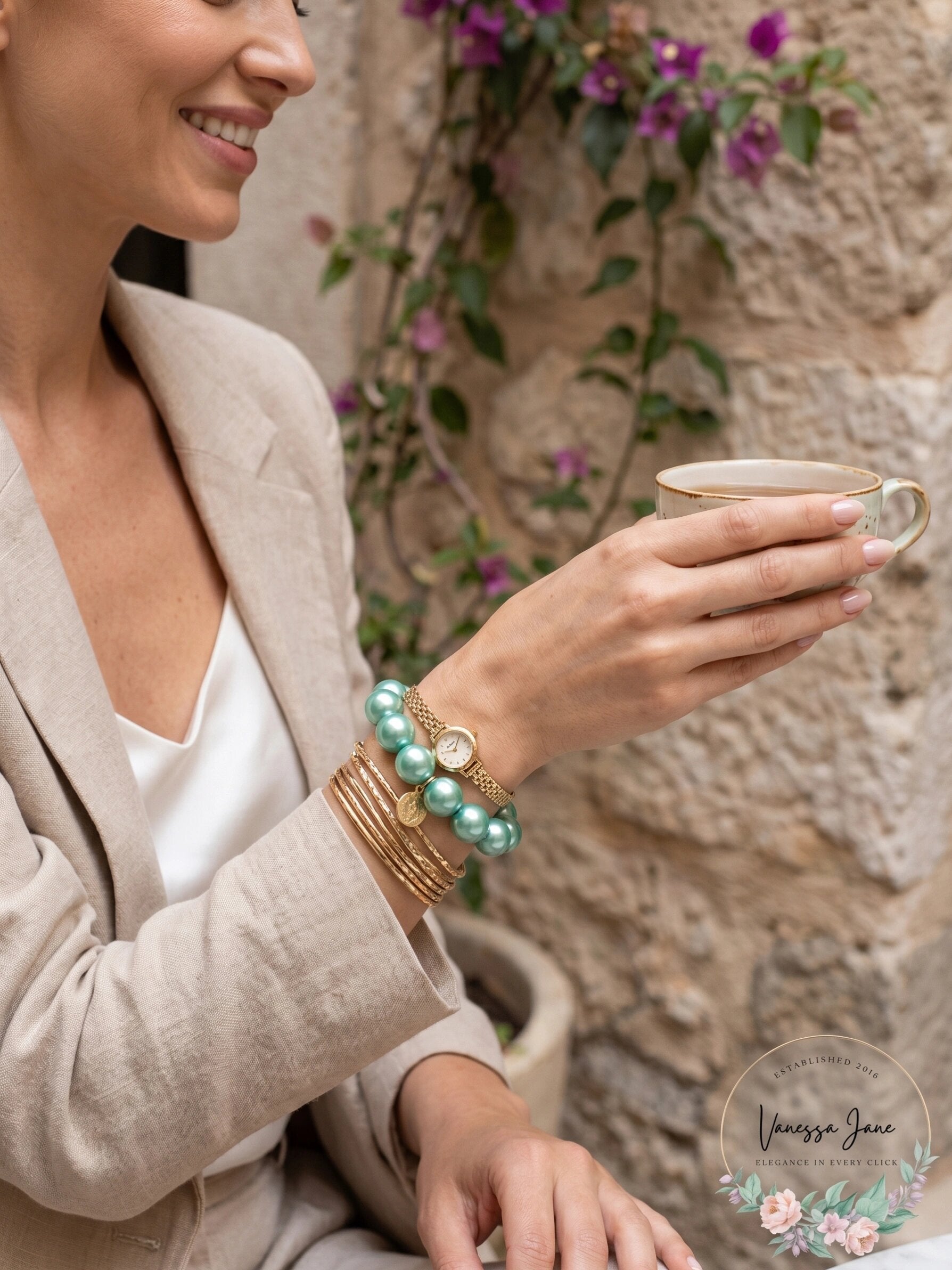 Charter Club Imitation Pearl (14mm) Stretch Bracelet, Blue