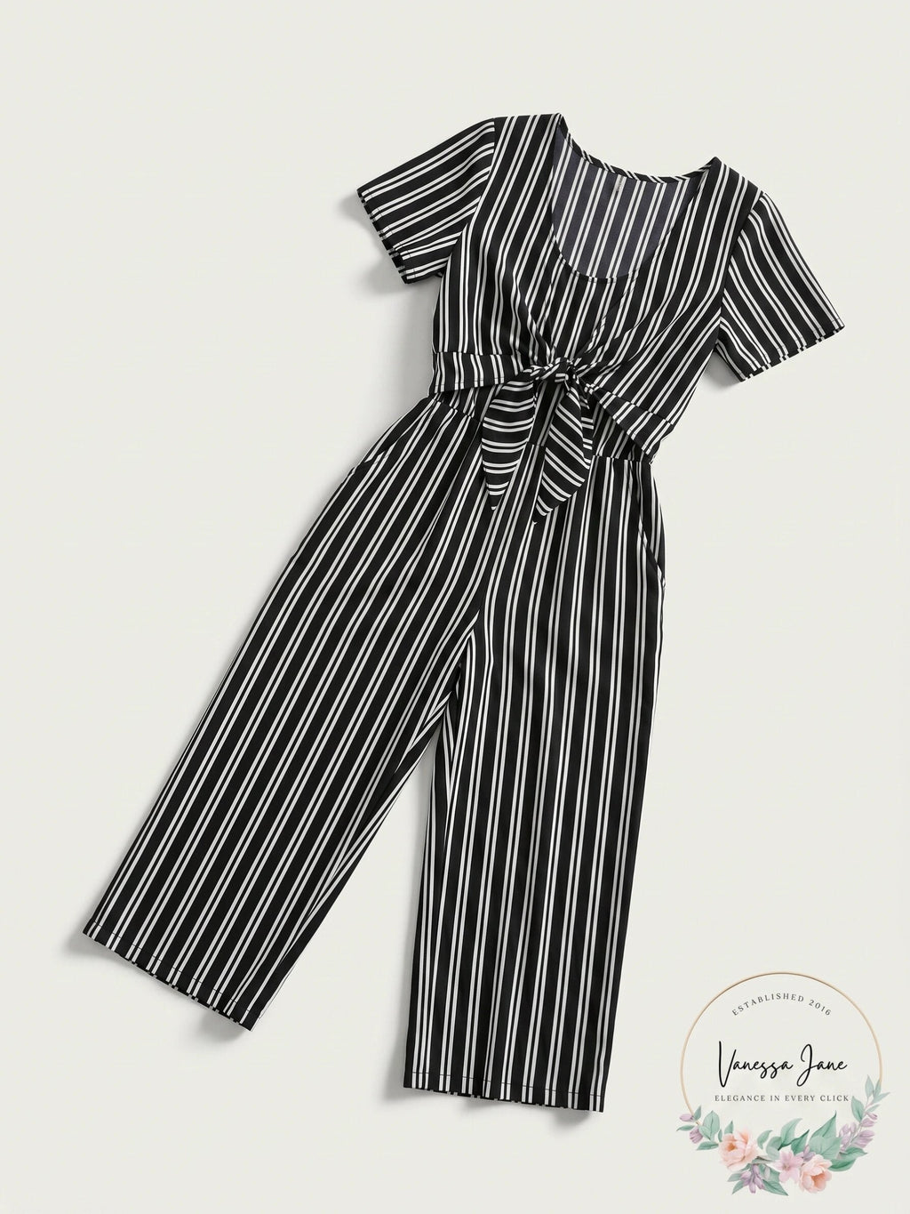 Crystal Dolls Navy Short Sleeve Cropped Jumpsuit, Size Small