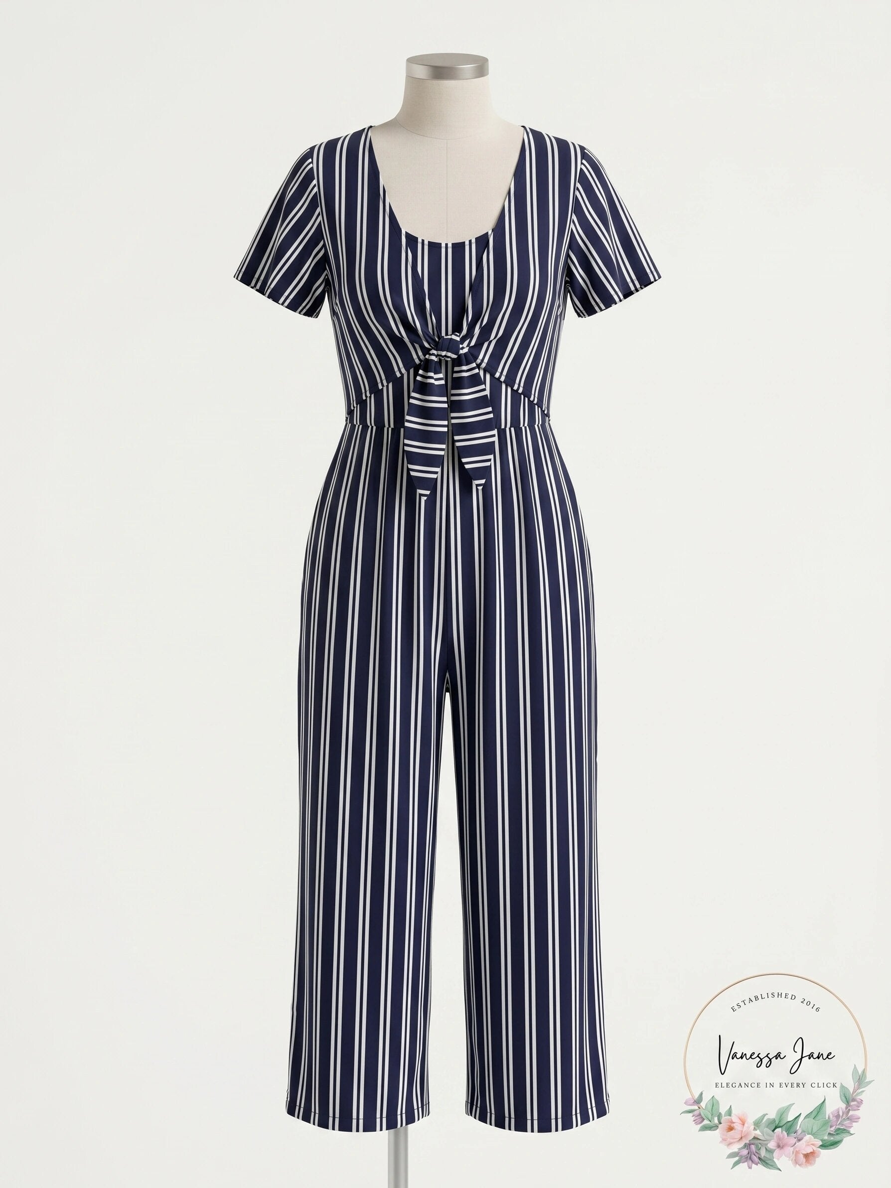 Crystal Dolls Navy Short Sleeve Cropped Jumpsuit, Size Small