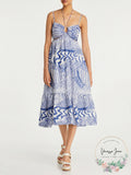 Aqua Printed Cutout Halter MIDI Dress, Size XS
