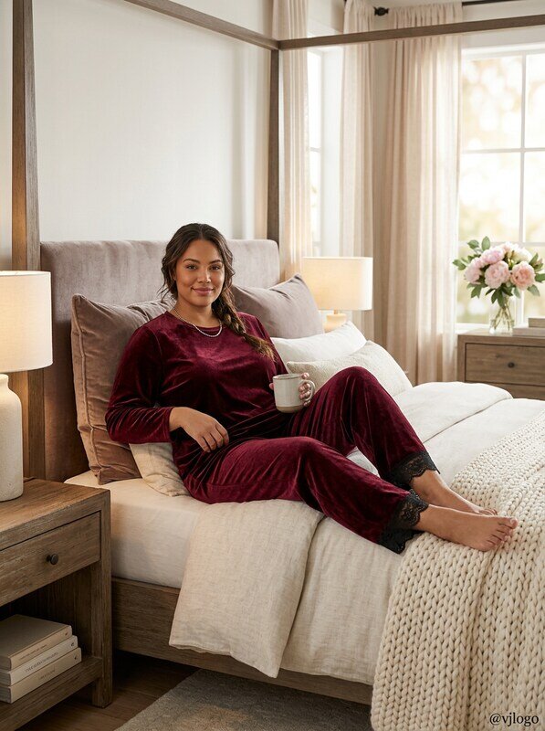 I.n.c. Plus Size Lace-Trim Velvet Pajama Pants