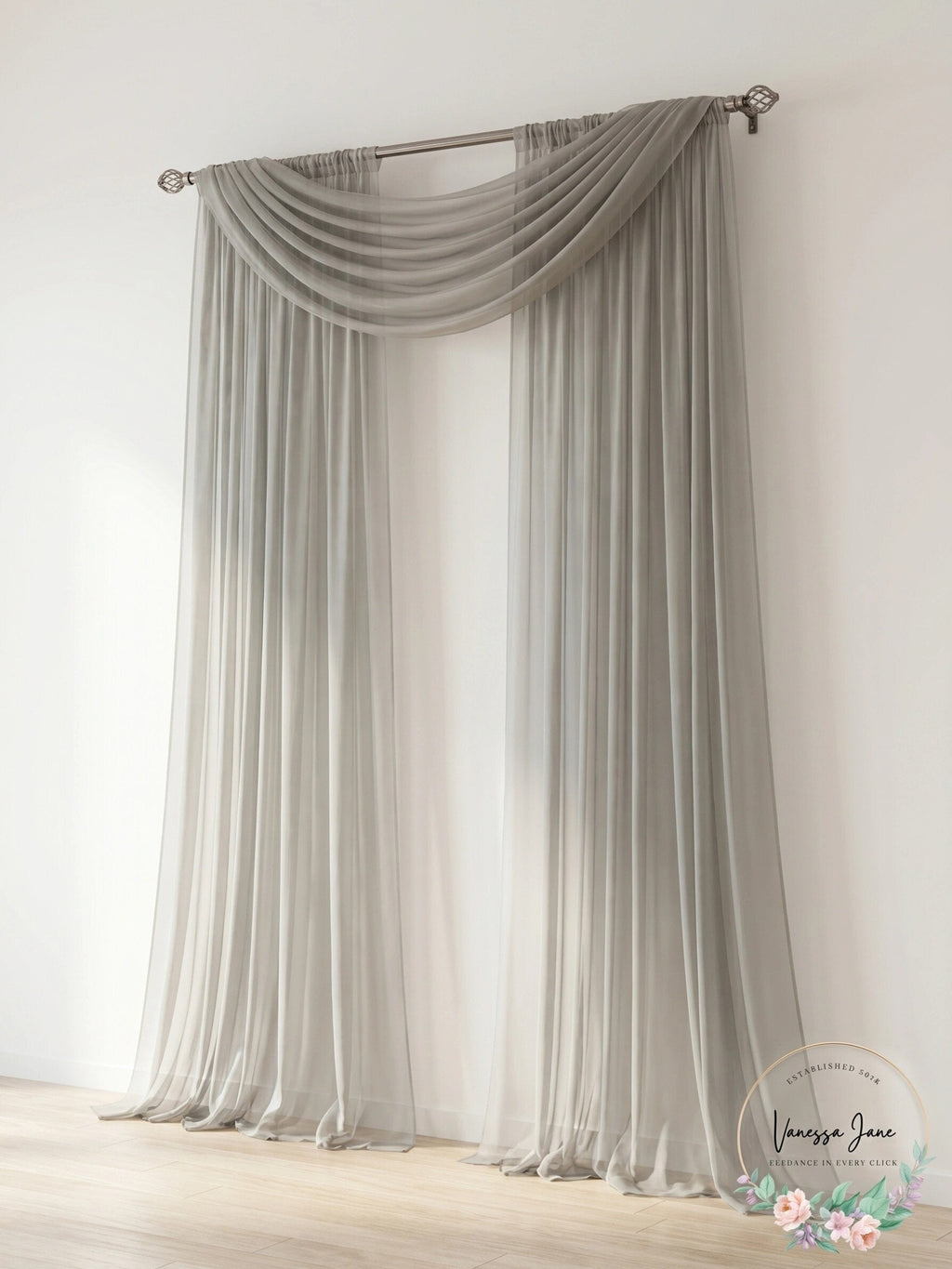 Window Elements Diamond Sheer Voile 216-inch Curtain Scarf (Grey)