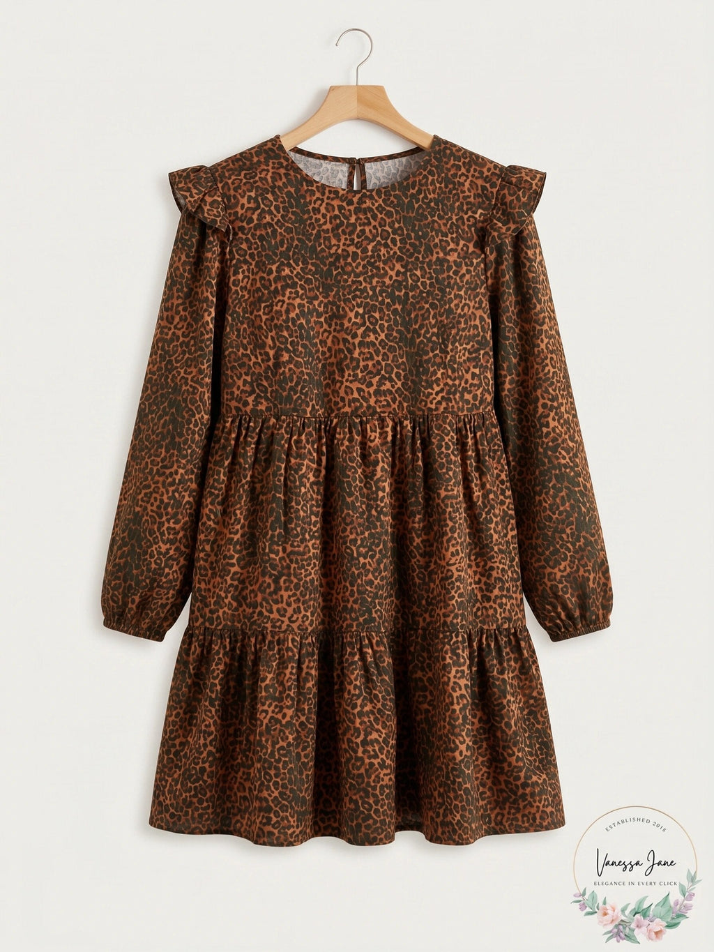 WAYF Womens Velma Animal Print Ruffle Babydoll Dress