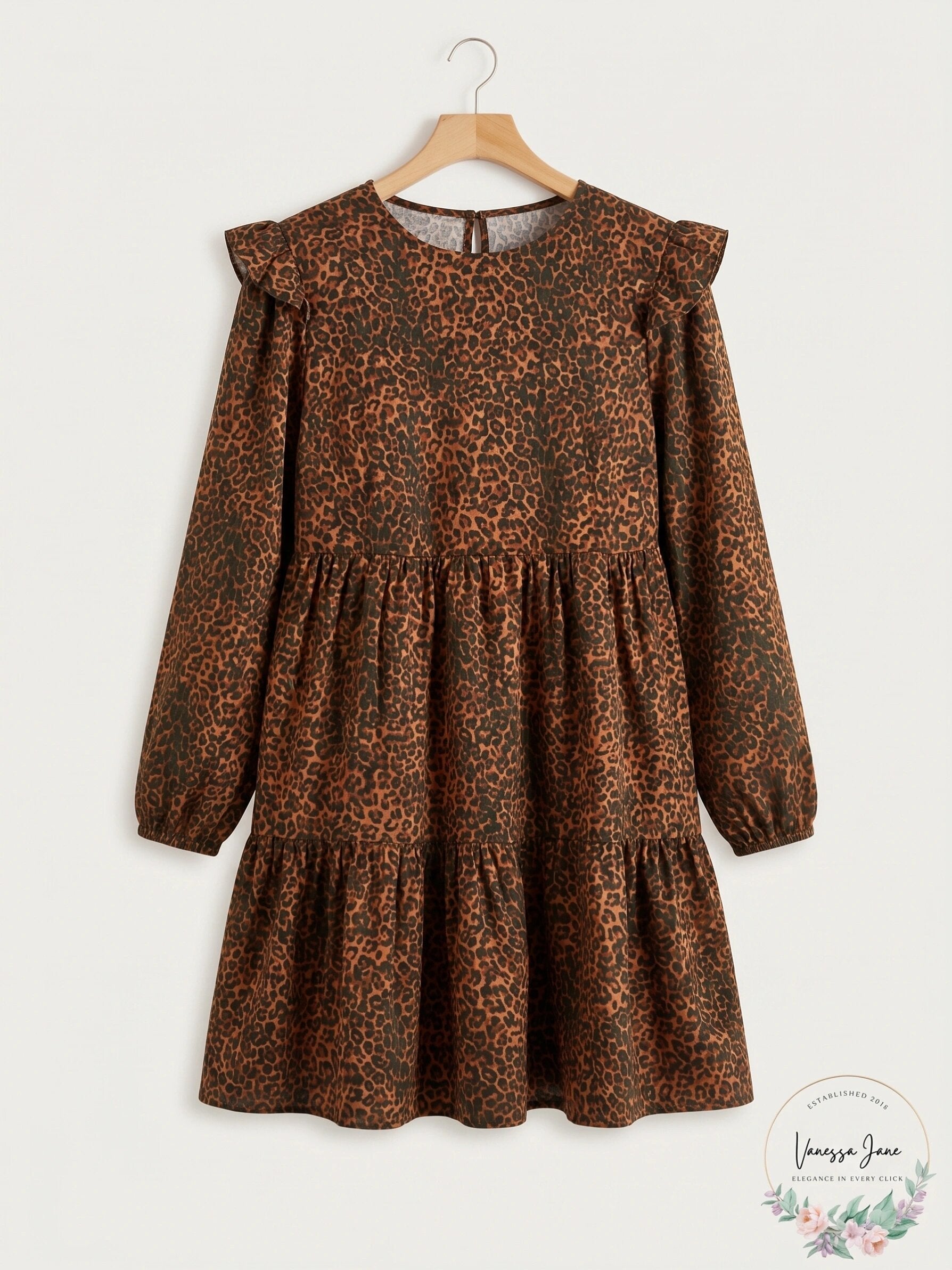 WAYF Womens Velma Animal Print Ruffle Babydoll Dress