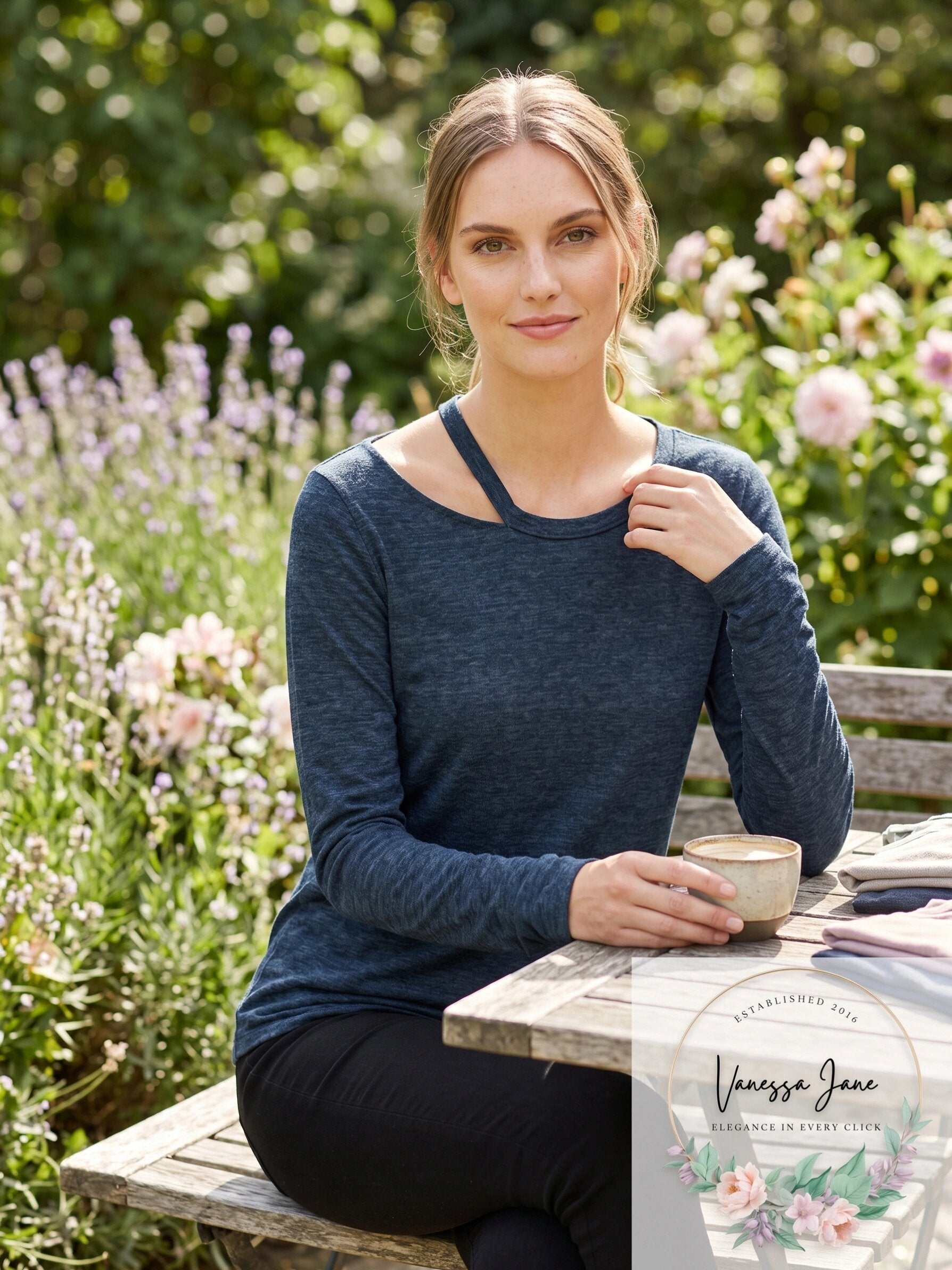 LAmade Womens Long Sleeve Rize Tee, Navy, Large