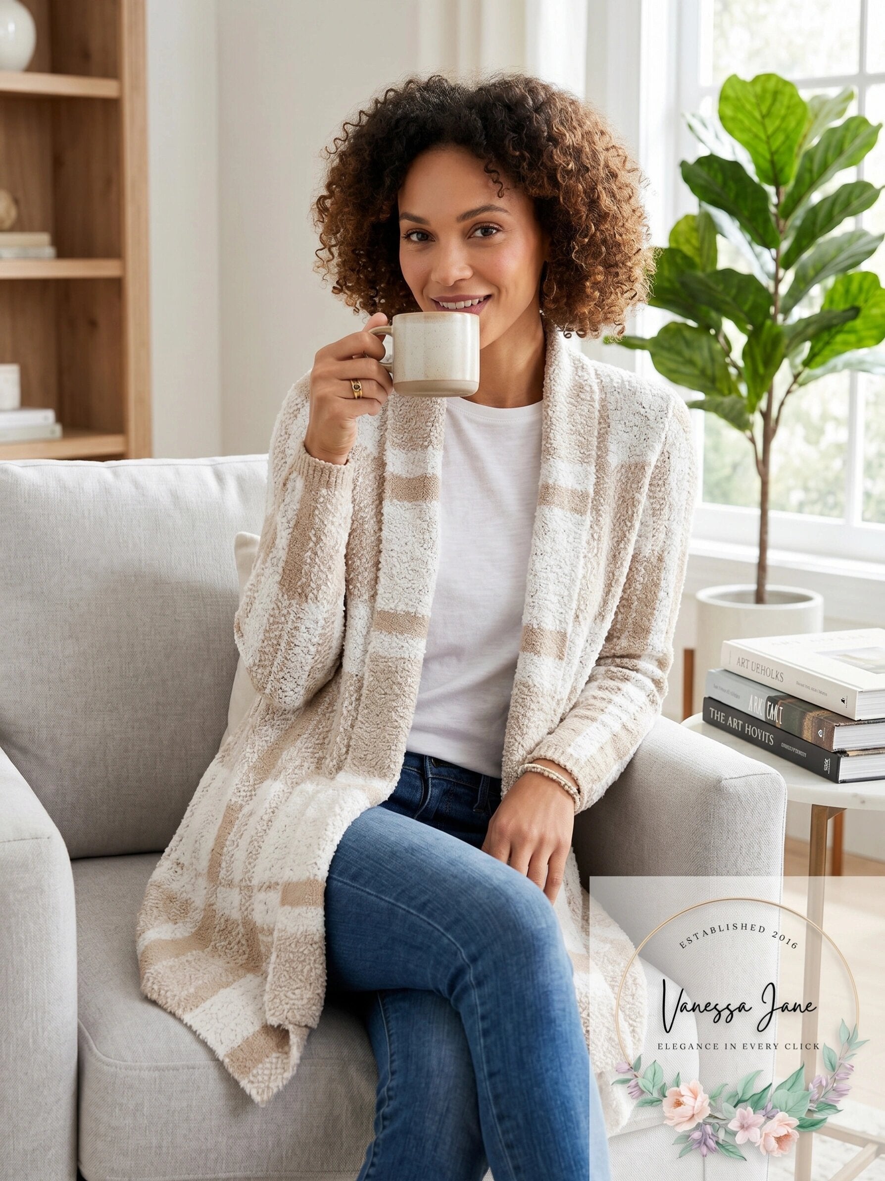Style & Co Petite Plaid Boucle Cardigan, Size PL