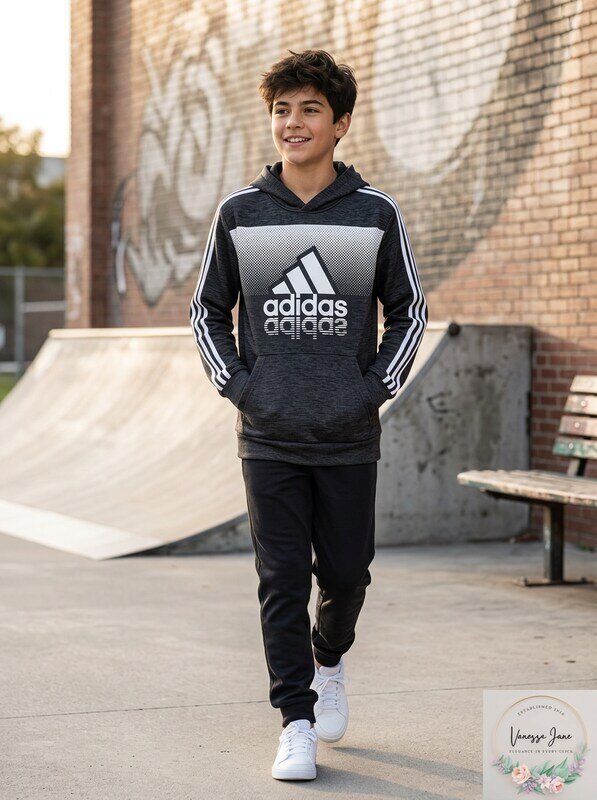 Adidas Big Boys Colorblock Melange Pullover Hoodie, Size S/8
