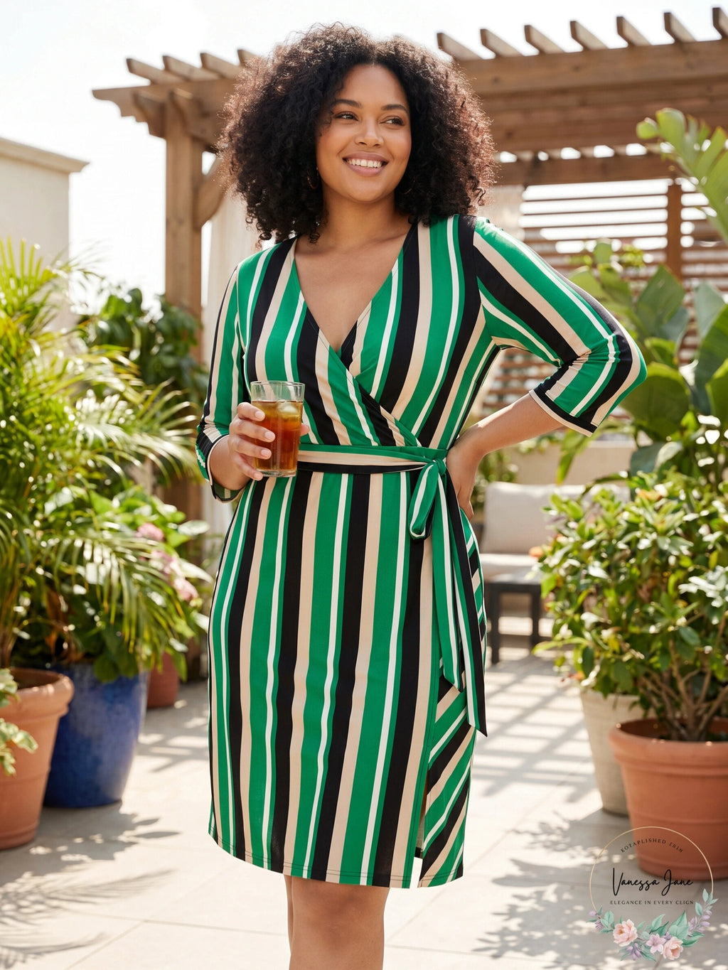 I.n.c. Women's Plus Size Striped Faux-Wrap Dress