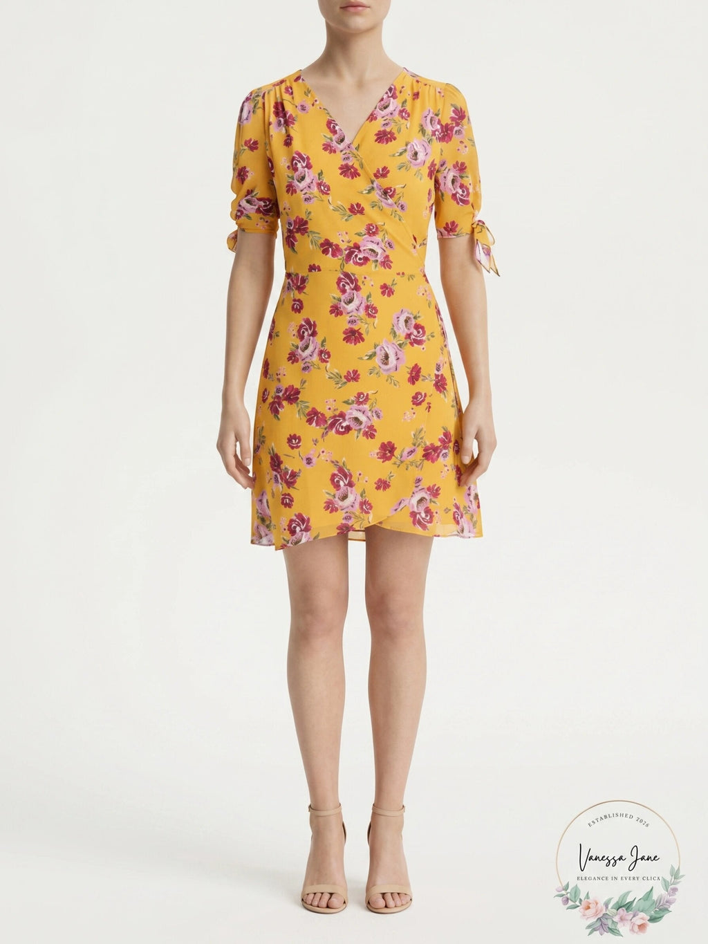 Allen Schwartz Womens Floral Print V-Neck Wrap Dress, Size Small