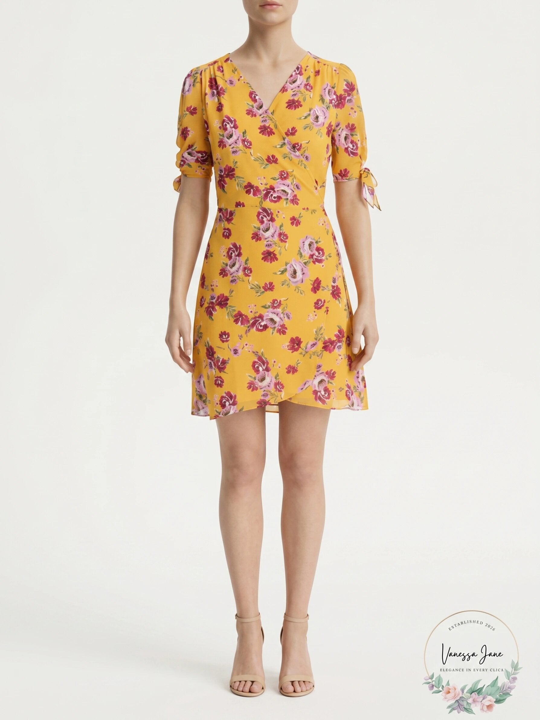 Allen Schwartz Womens Floral Print V-Neck Wrap Dress, Size Small