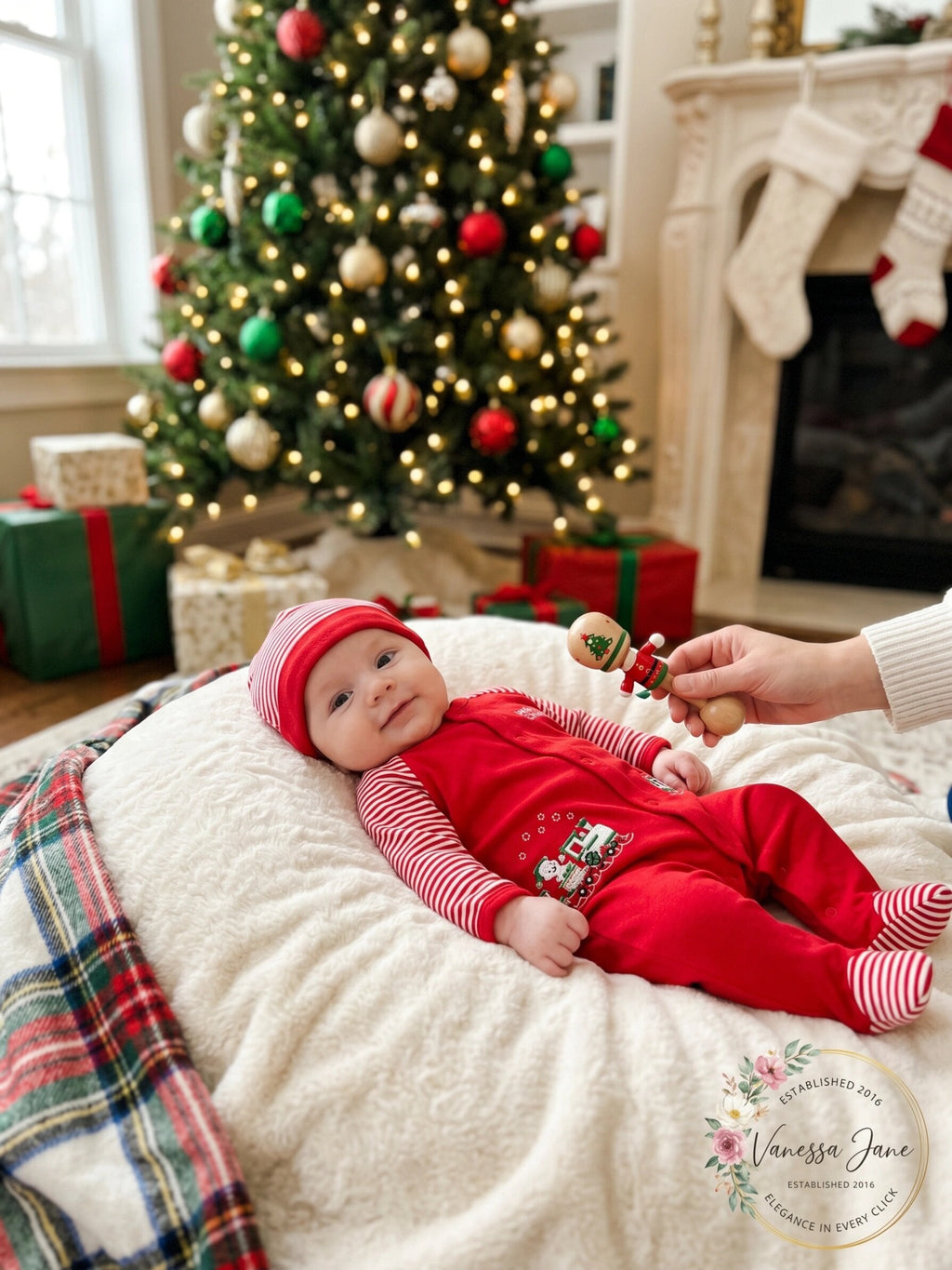 Little Me Baby Boys Red Christmas Train Footies and Hat Set Infant, 3 months