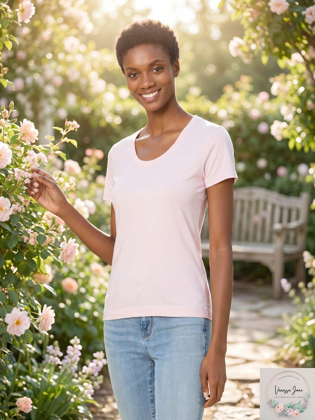 Three Dots Cotton Scoop Neck Tee, Size XS