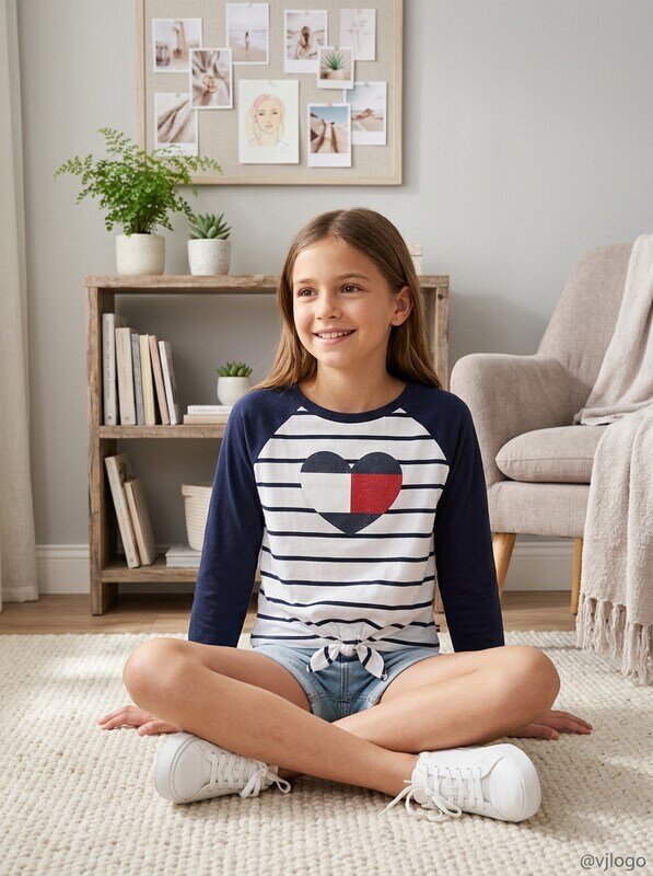 Tommy Hilfiger Big Girls Raglan T-shirt, Size Medium