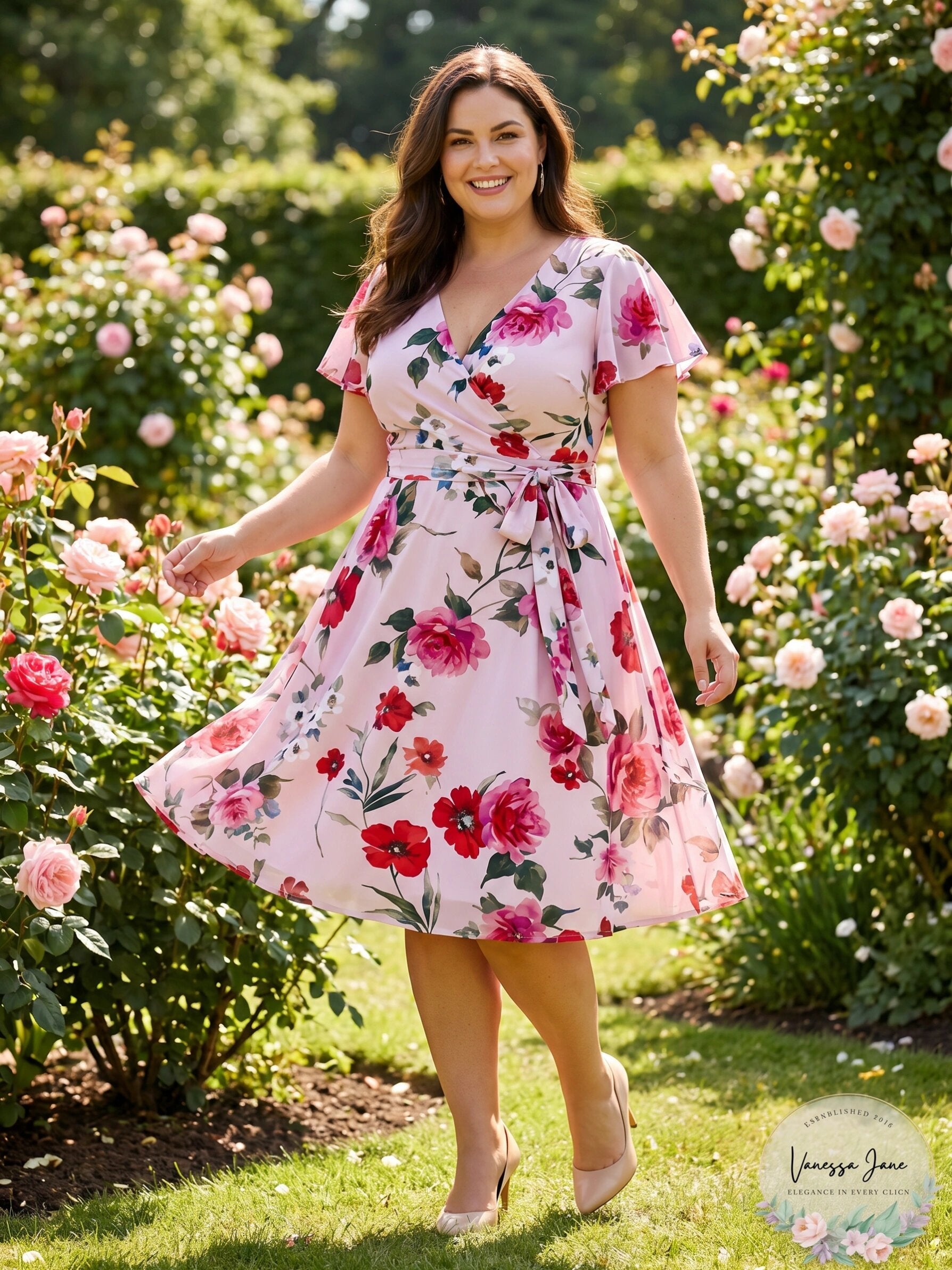 Adrianna Papell Plus Floral Print Faux Wrap Dress, Size 18W