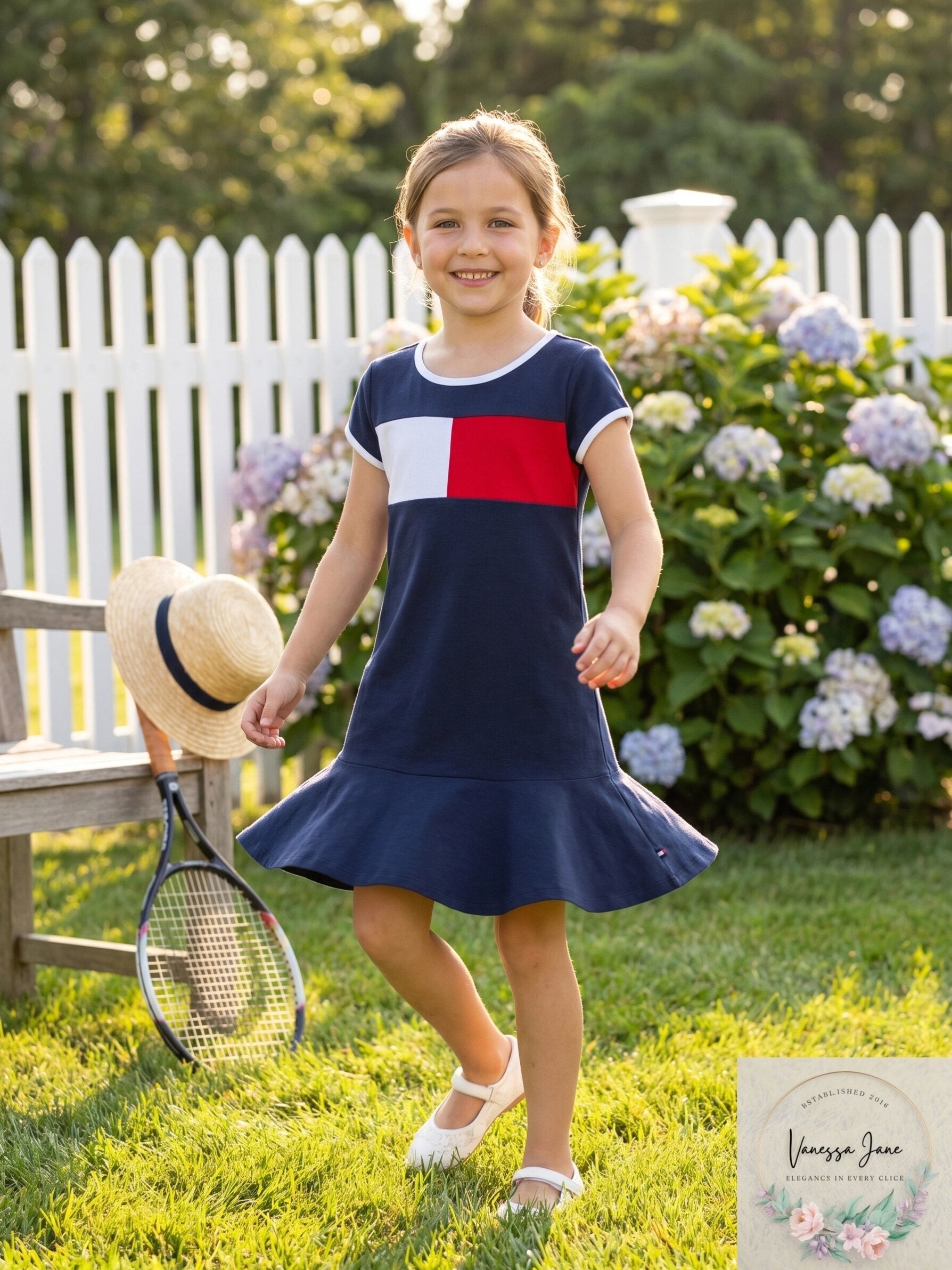 Tommy Hilfiger Girls Kids Flag Dress Flag Blue - XL