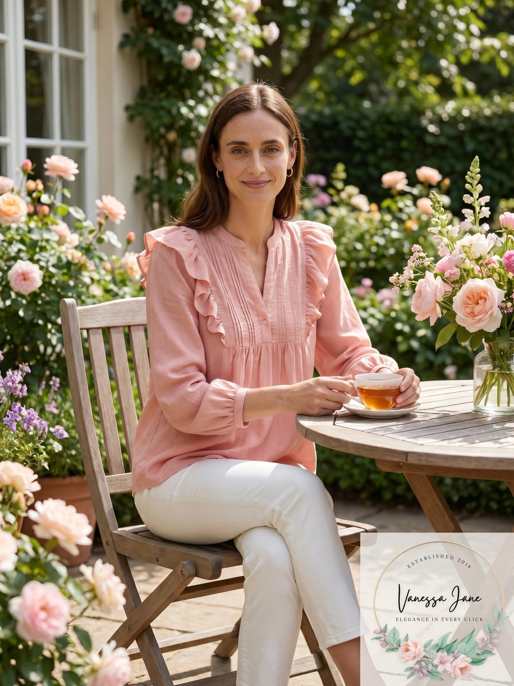 Lauren Ralph Lauren Bib-Front Cotton-Blend Top – Rose Tan, Size Large