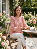 Lauren Ralph Lauren Bib-Front Cotton-Blend Top – Rose Tan, Size Large