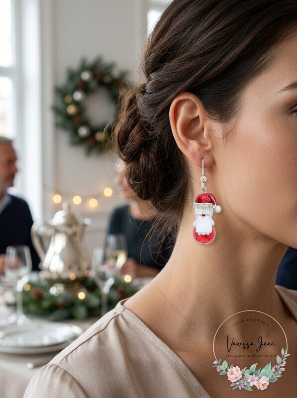 Holiday Lane Silver-Tone Pave and Imitation Pearl Santa Drop Earrings