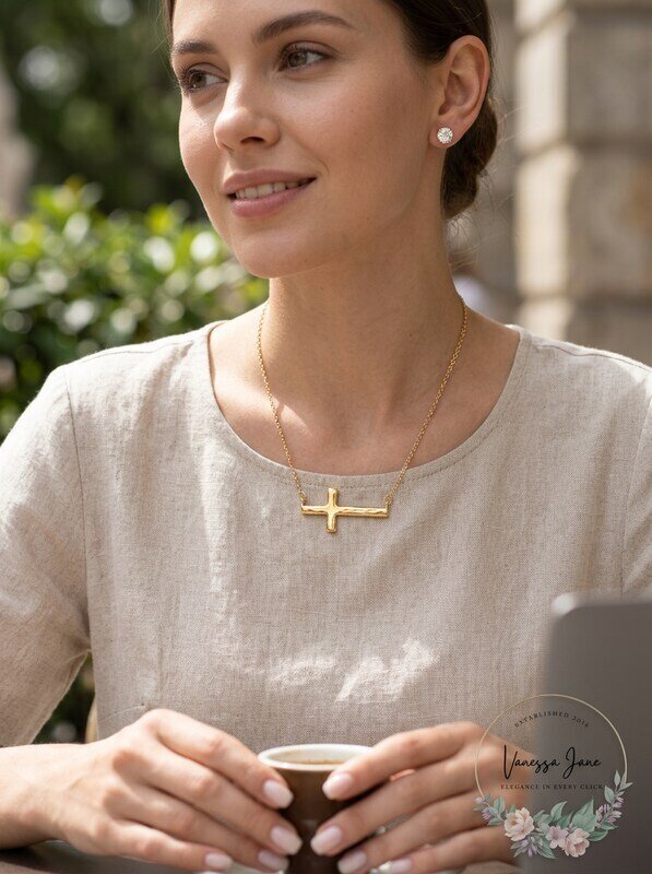Alfani Gold-Tone Cross Pendant Necklace and Cubic Zirconia Stud Earrings Set