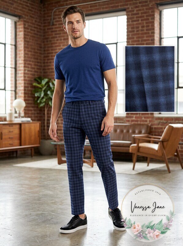Ax Armani Exchange Men’s Slim-Fit Navy Buffalo Plaid Wool Suit Pants, Size 34S