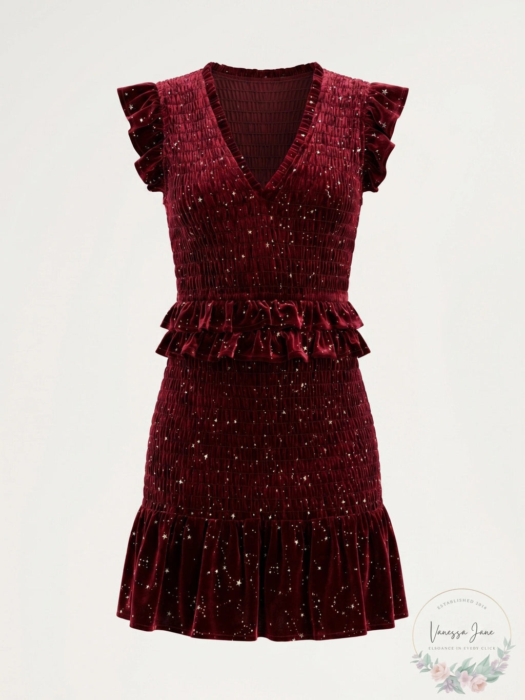 Aqua Velvet Smocked Mini Dress