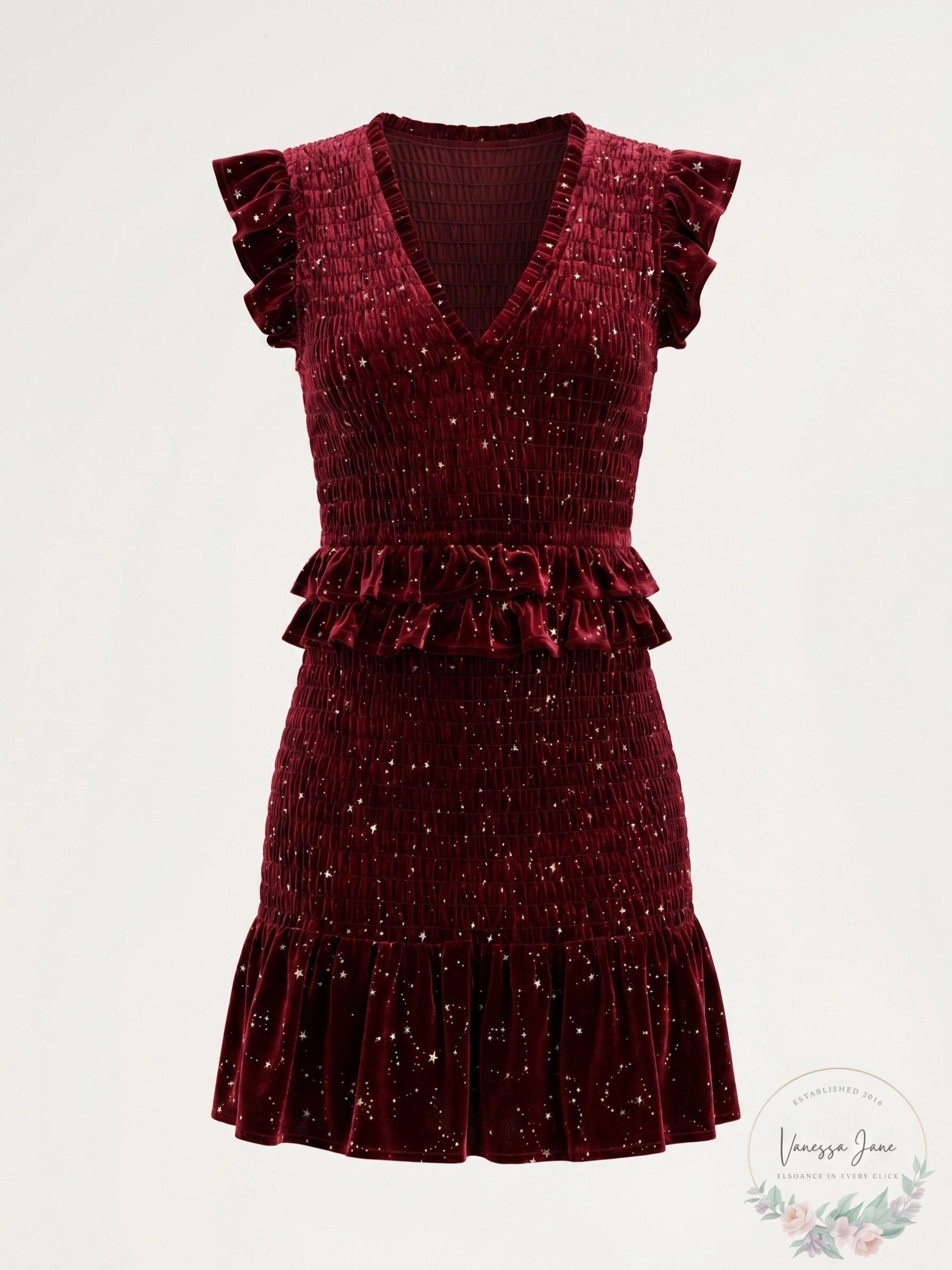 Aqua Velvet Smocked Mini Dress