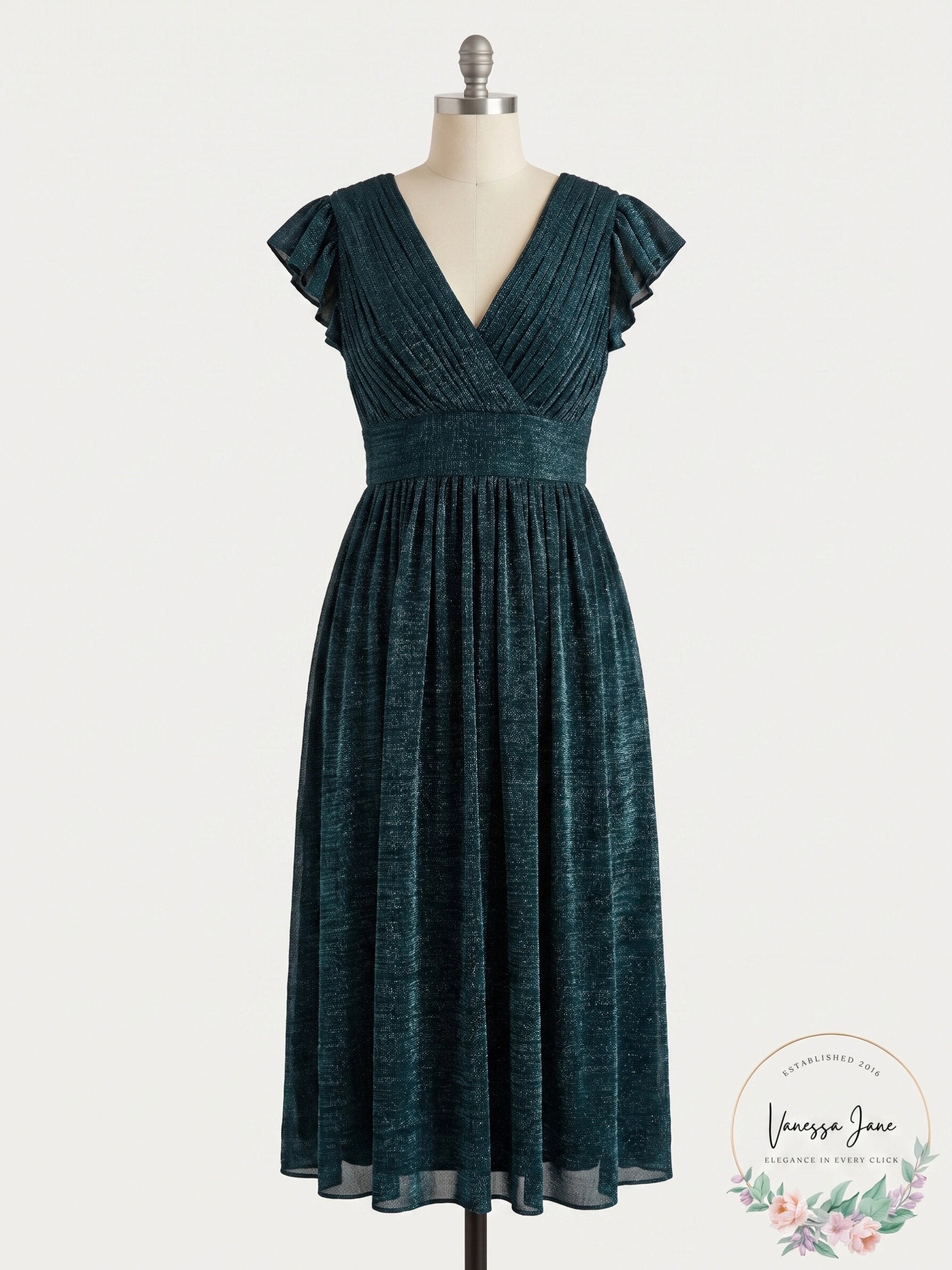 Aidan by Aidan Mattox V-Neck Gathered Midi Dress, Size 12