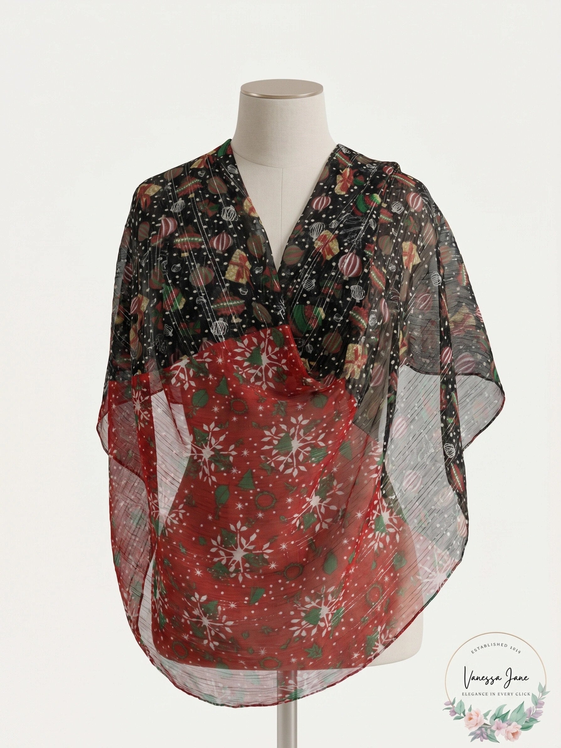 Cejon Festive Printed Oversized Chiffon Scarf