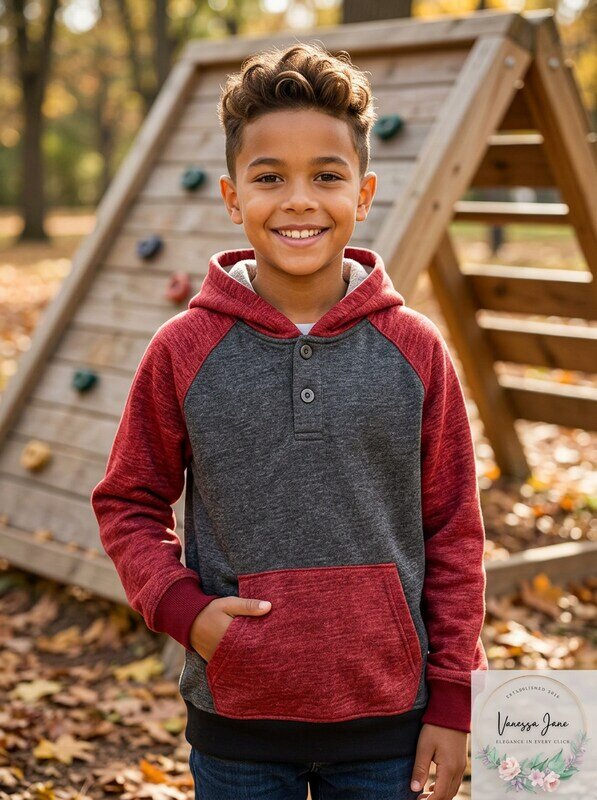 Univibe Big Boys Colorblocked Henley Hoodie, Size Medium