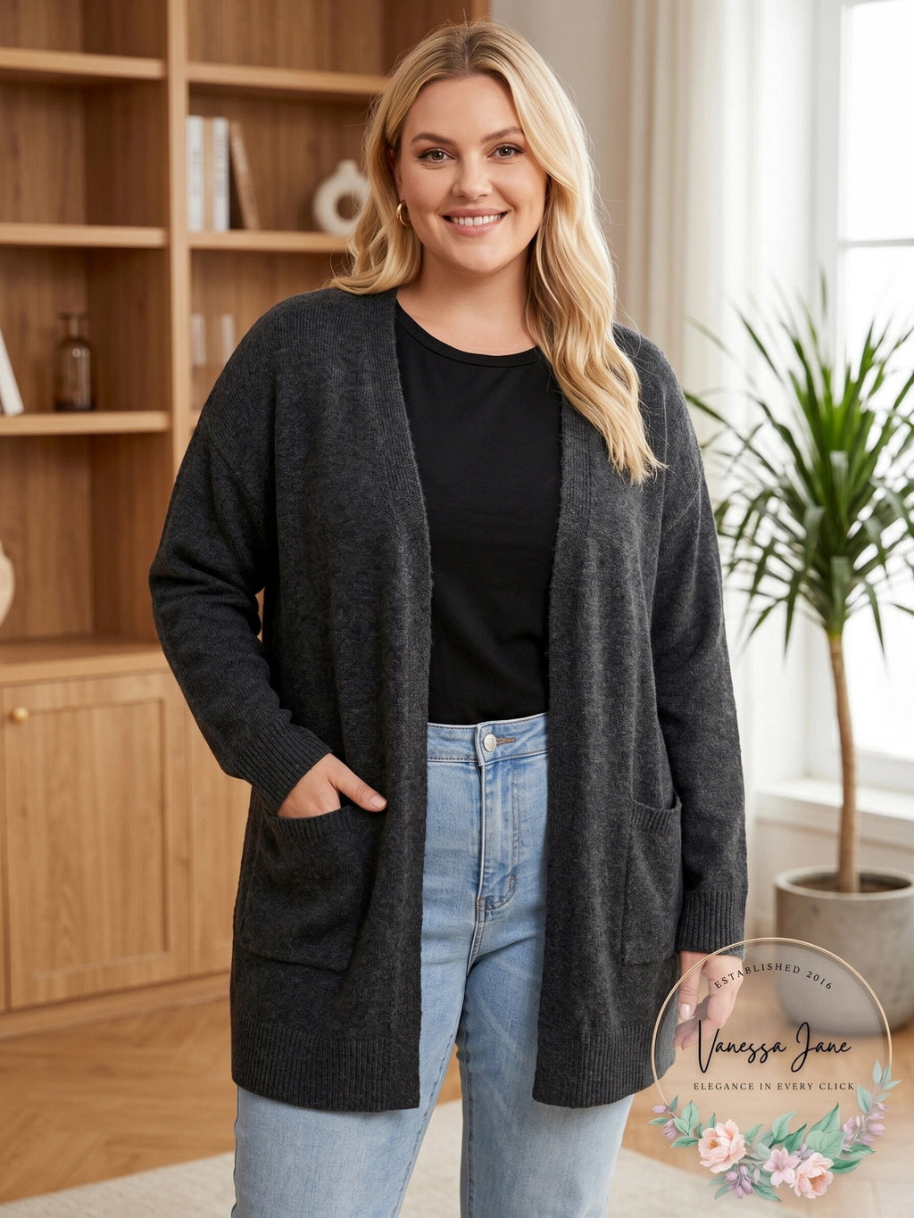 Style & Co. Womens Plus Heathered Ribbed Trim Cardigan Sweater