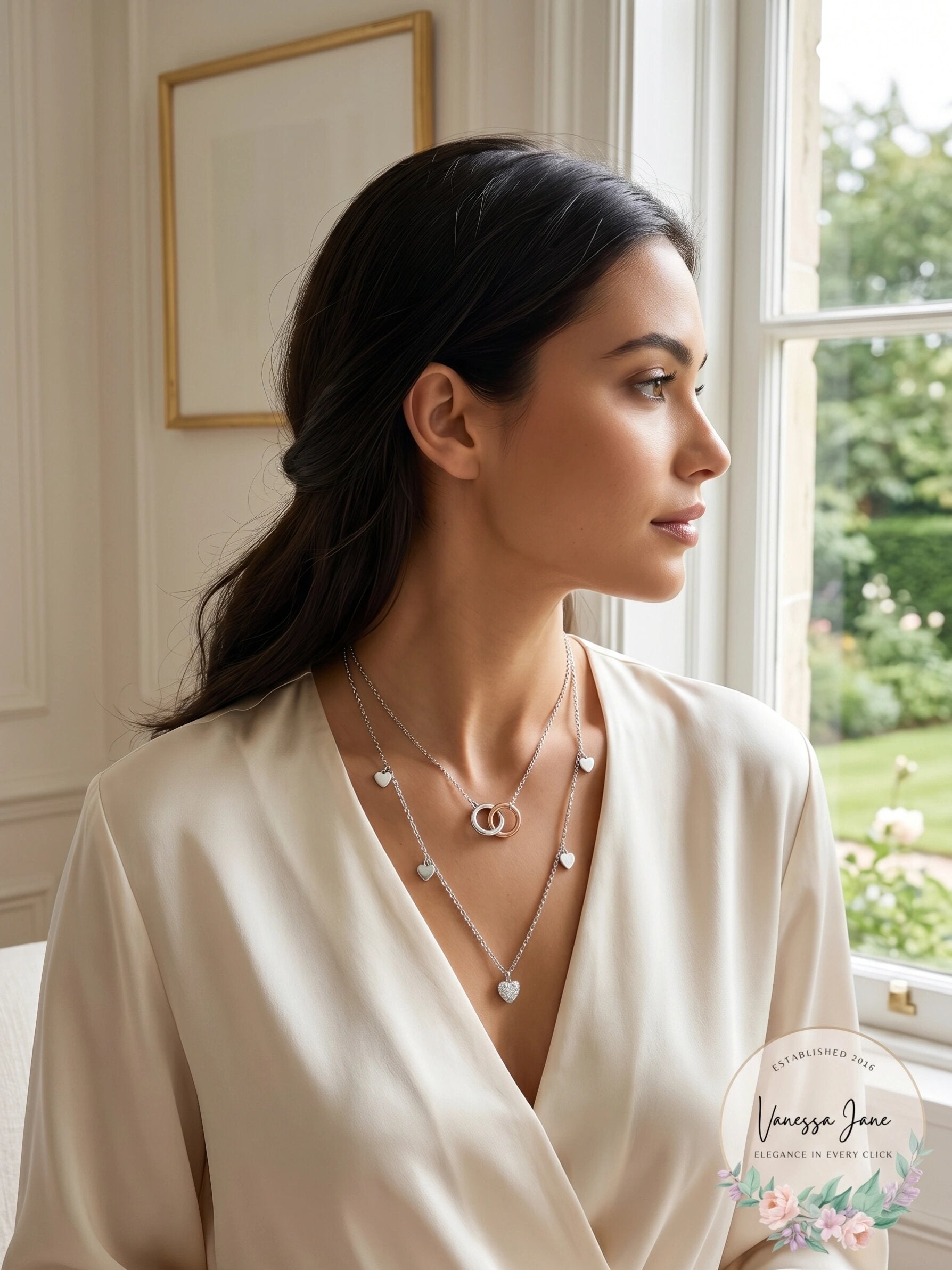 Unwritten Two-Tone Plated Silver Circle Layer Necklace With Heart Bead Second