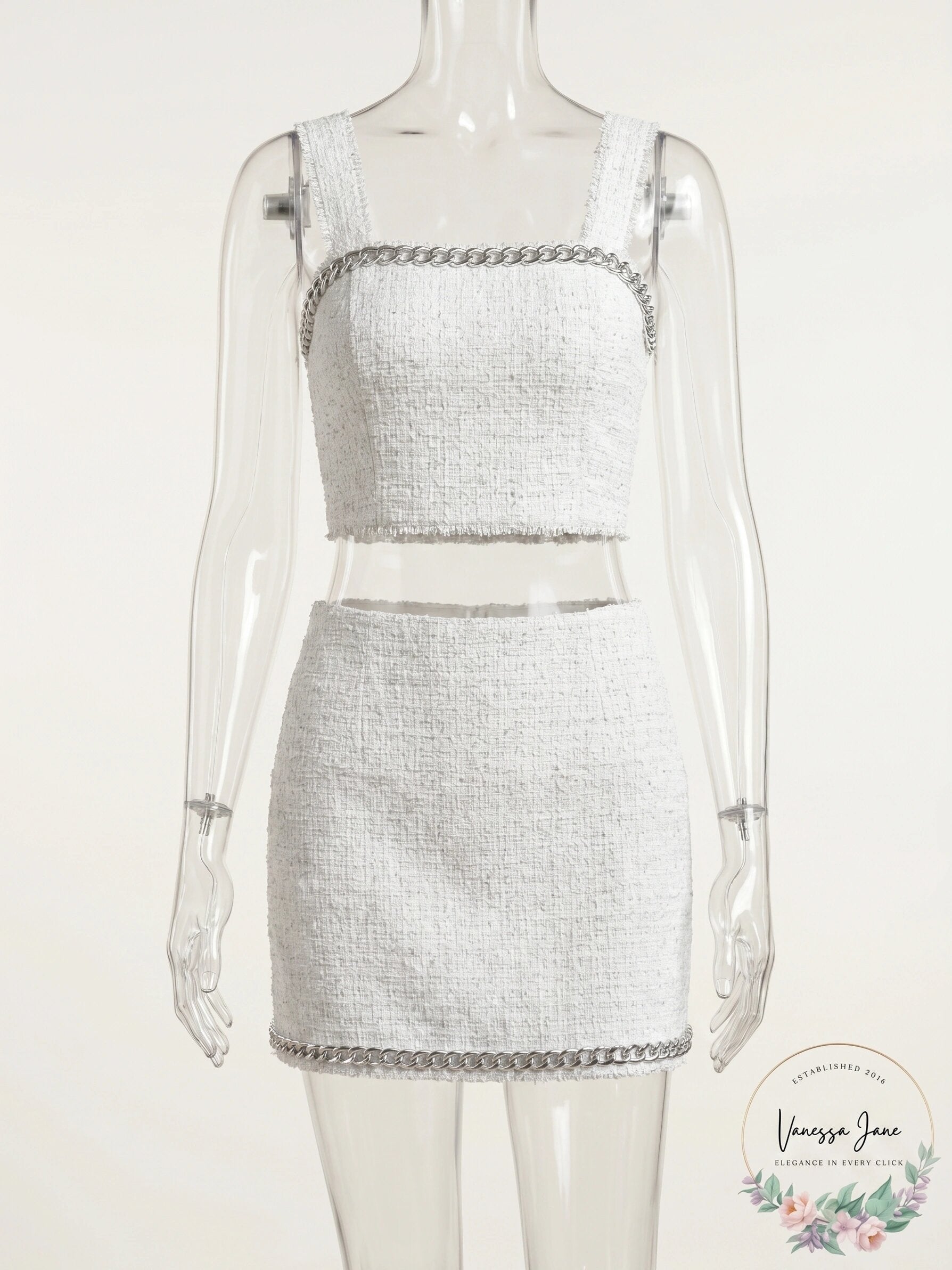 Alice + Olivia Elena Chain Tweed Miniskirt, Size 12