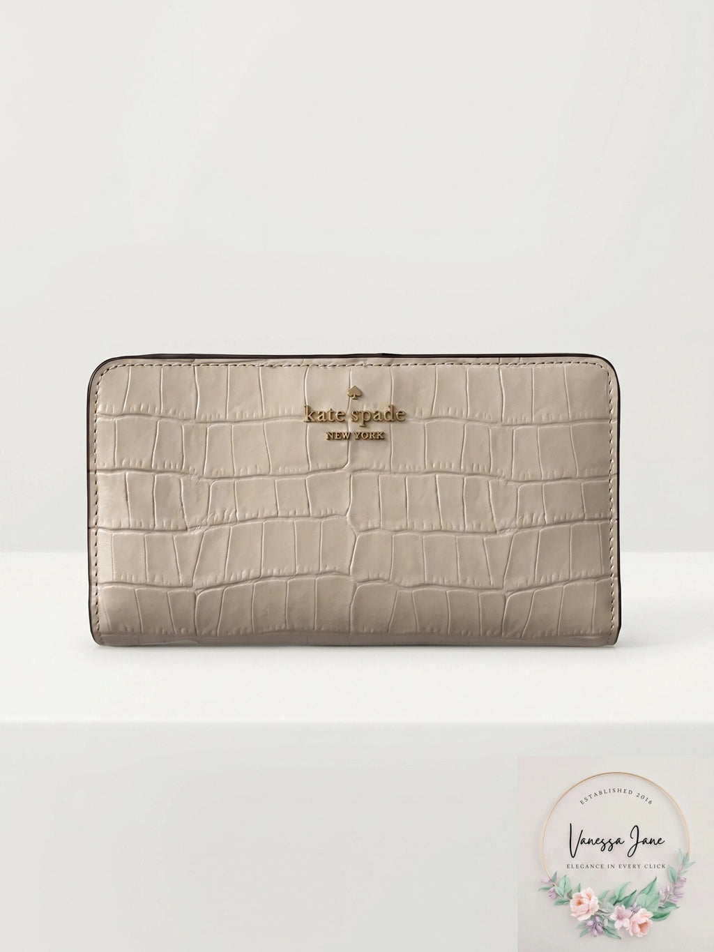 Kate Spade Darcy Croc Embossed Leather Large Slim Bifold Wallet Bare