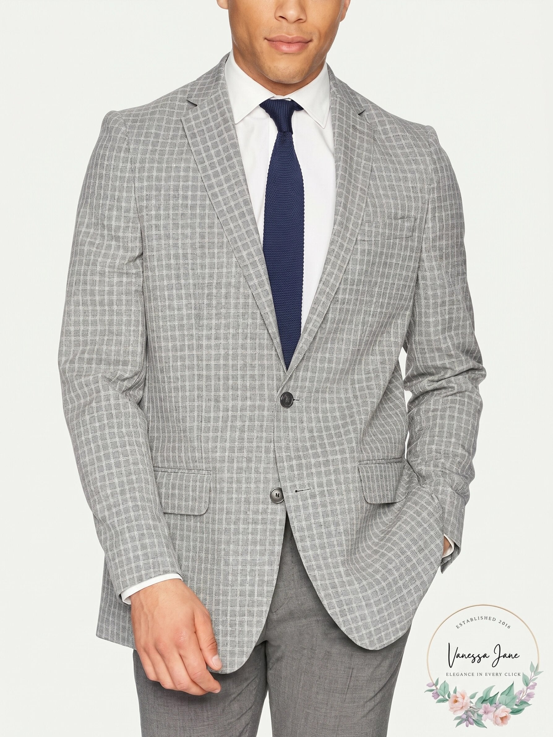 Haggar Mens Small Grid Fancy Slim Fit 2-Button Side Vent Sport Coat, Size 38S