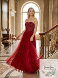 Sequin Hearts Juniors Strapless Rhinestone Gown - Wine, Size 5
