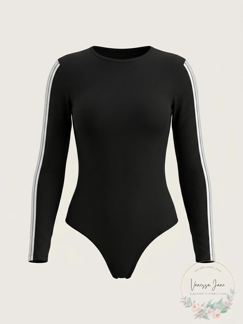 Material Girl Active Long Sleeve Black Varsity Bodysuit, Size Medium