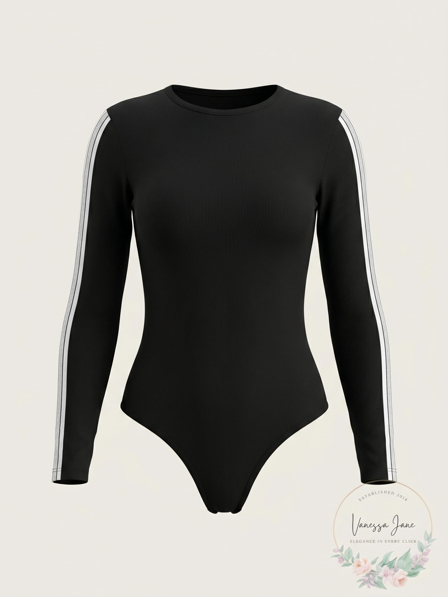 Material Girl Active Long Sleeve Black Varsity Bodysuit, Size Medium
